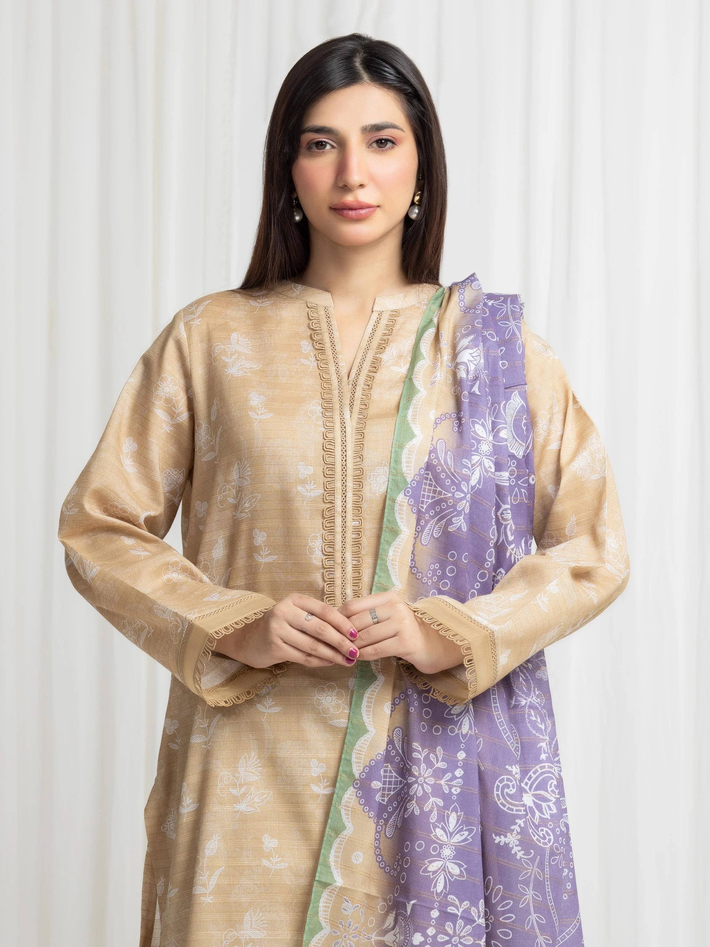 Unstitched Printed Zari Lawn Suit - EWU6M6-057-3P - Image 2