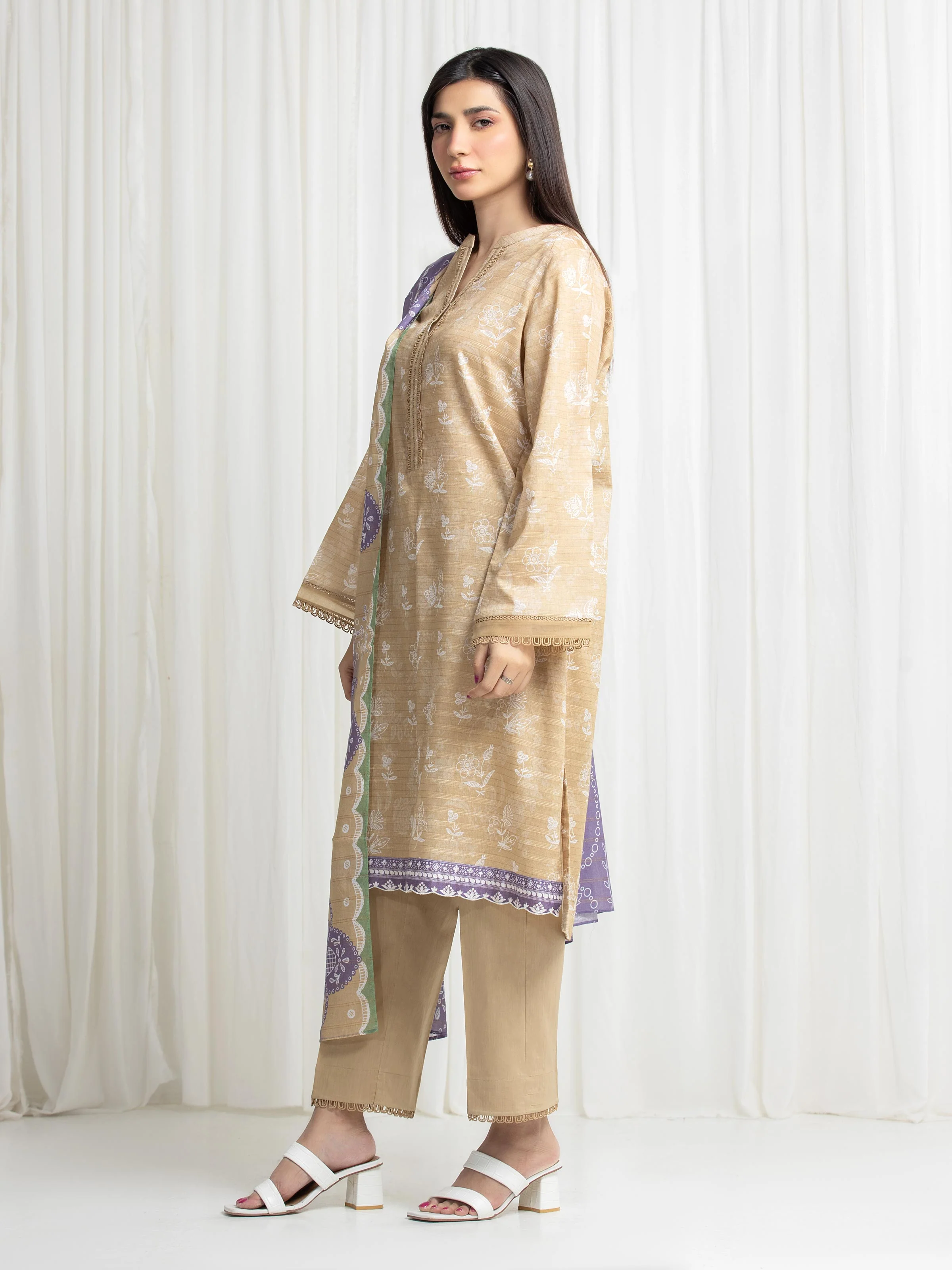 Unstitched Printed Zari Lawn Suit - EWU6M6-057-3P - Image 5