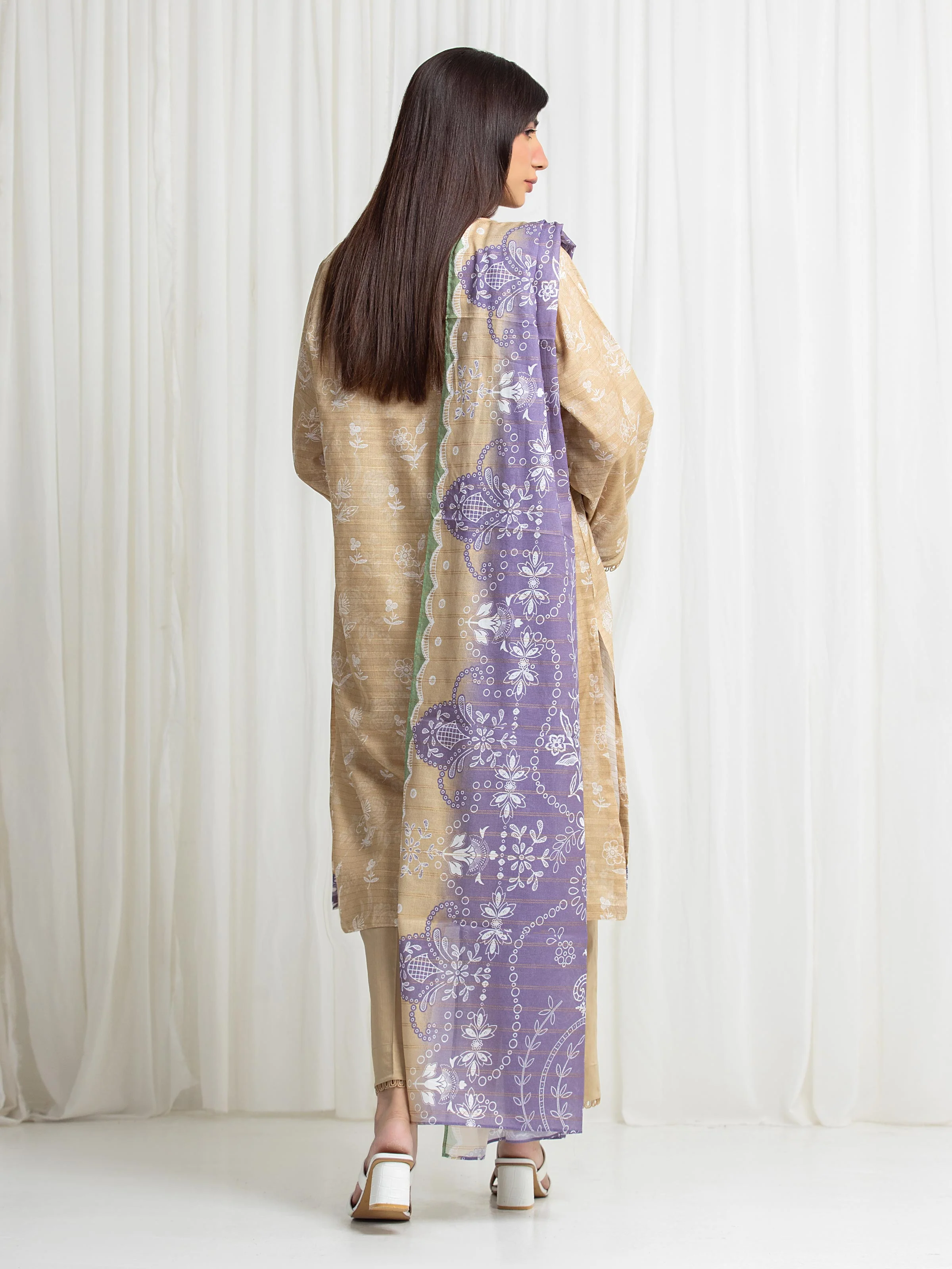 Unstitched Printed Zari Lawn Suit - EWU6M6-057-3P - Image 6