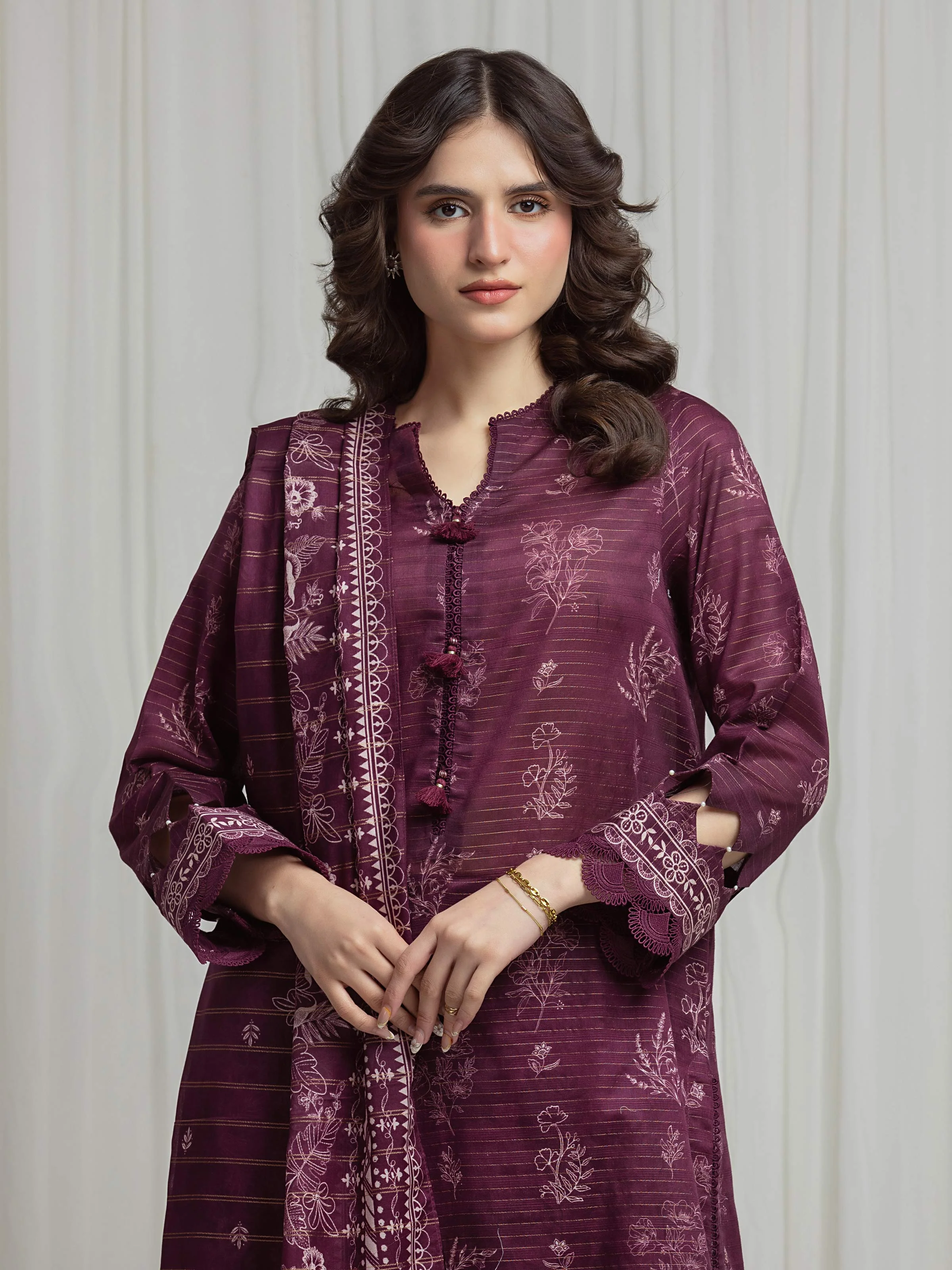 Unstitched Printed Zari Lawn Suit - EWU6M6-076-3P - Image 2