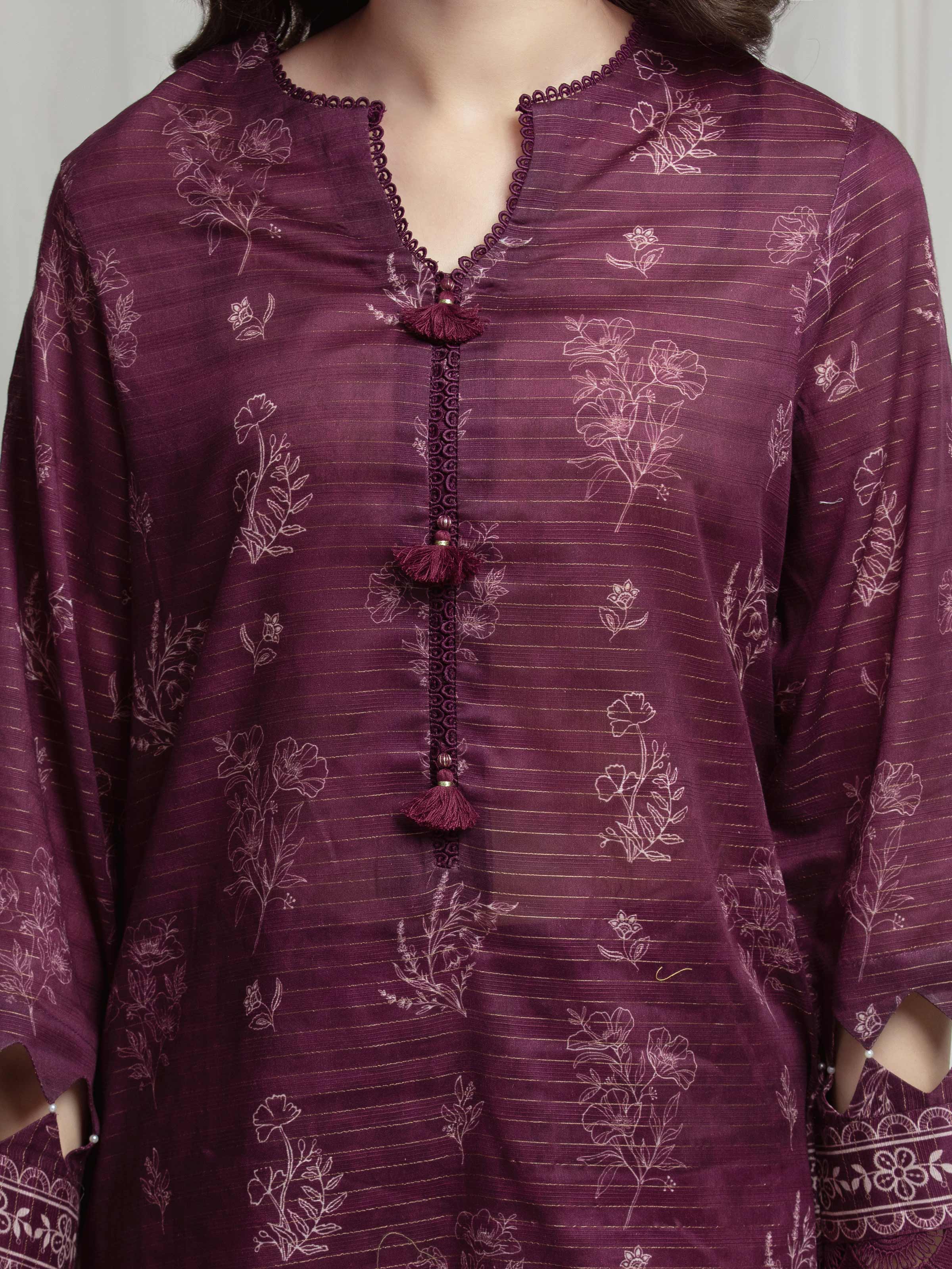 Unstitched Printed Zari Lawn Suit - EWU6M6-076-3P - Image 4