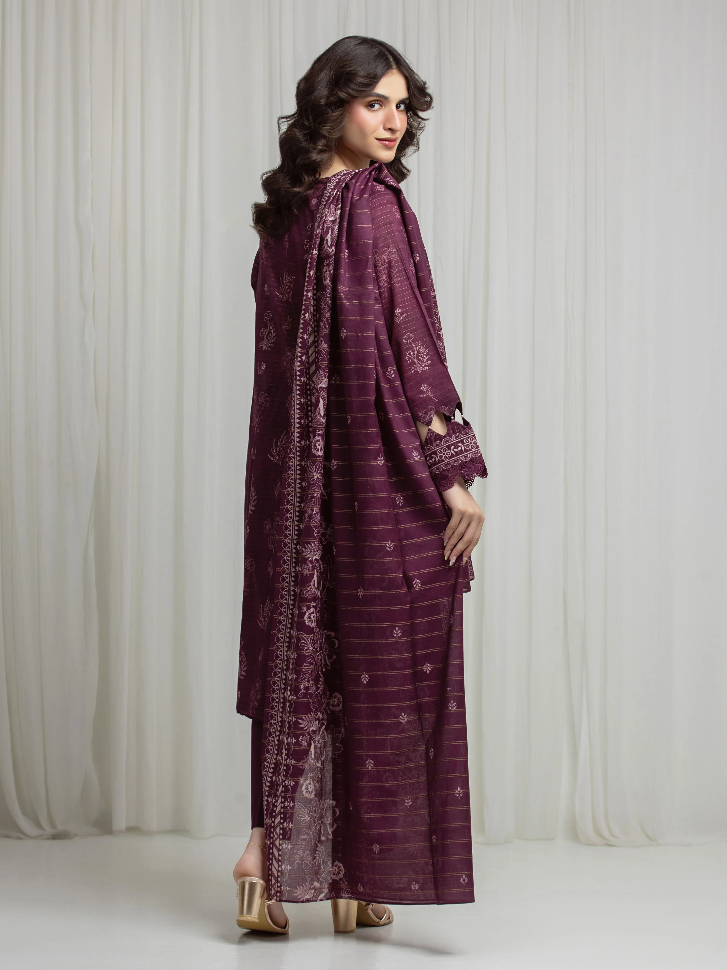 Unstitched Printed Zari Lawn Suit - EWU6M6-076-3P - Image 5
