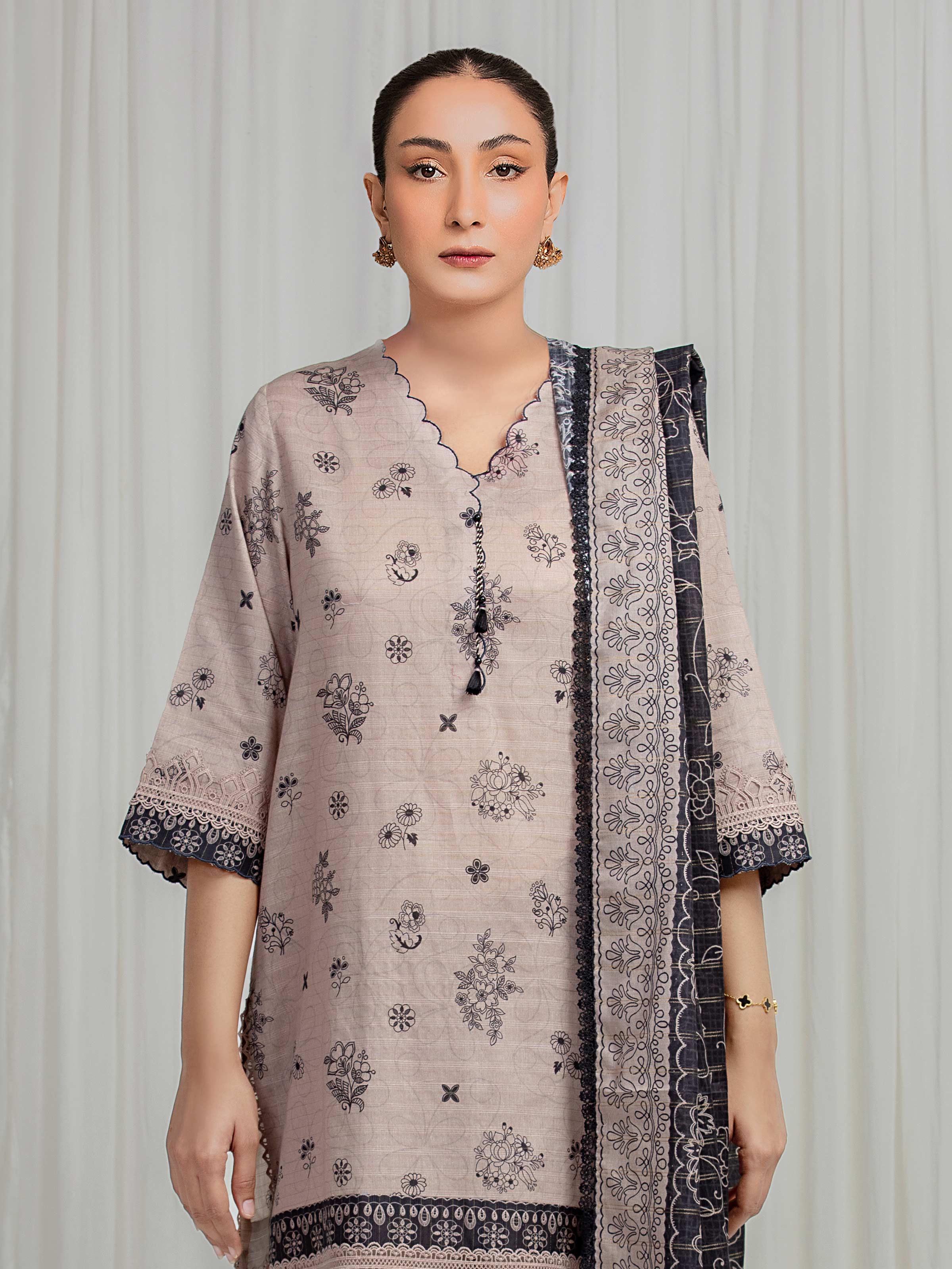Unstitched Printed Zari Lawn Suit - EWU6M6-084-3P - Image 2