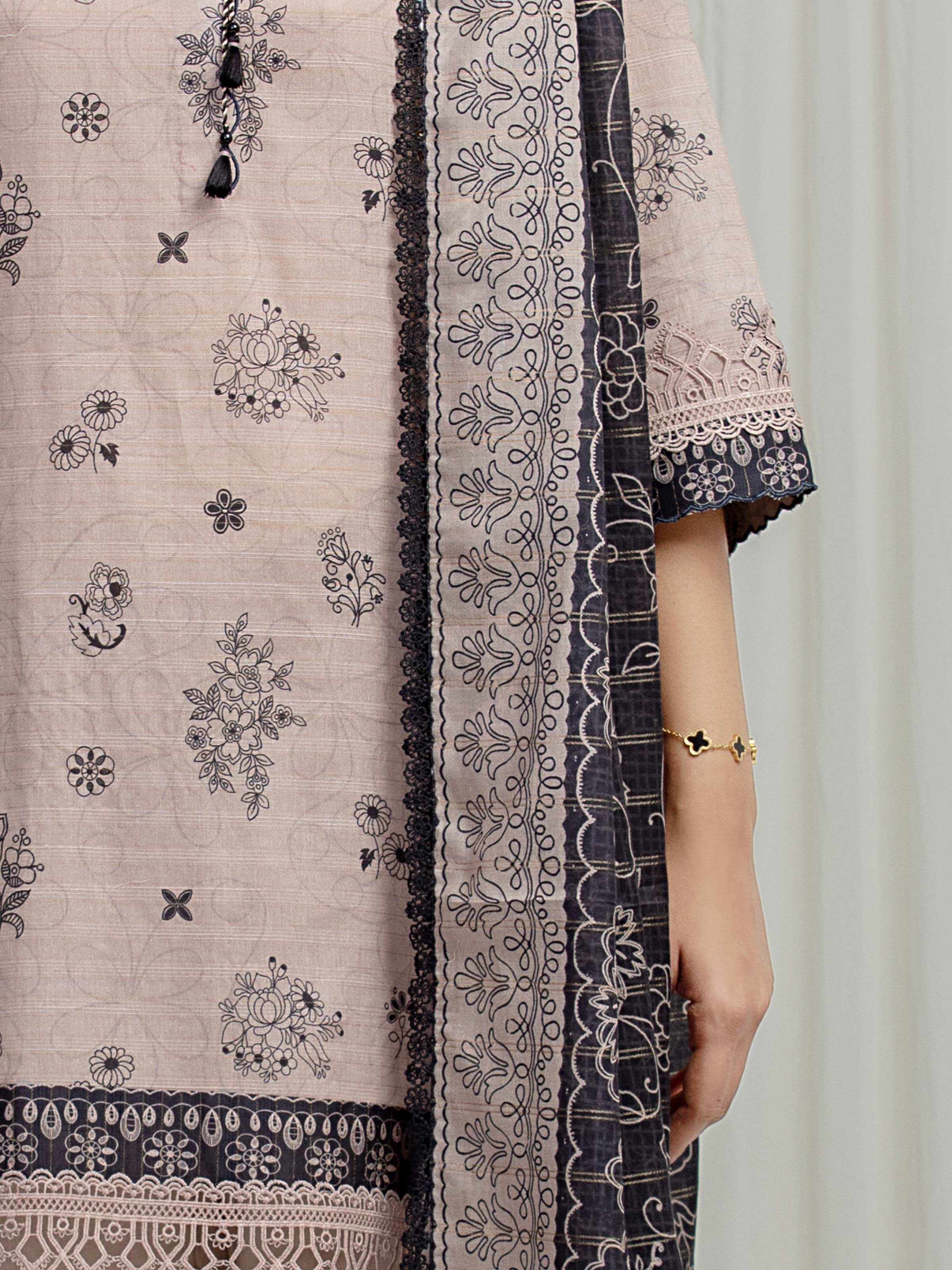 Unstitched Printed Zari Lawn Suit - EWU6M6-084-3P - Image 3