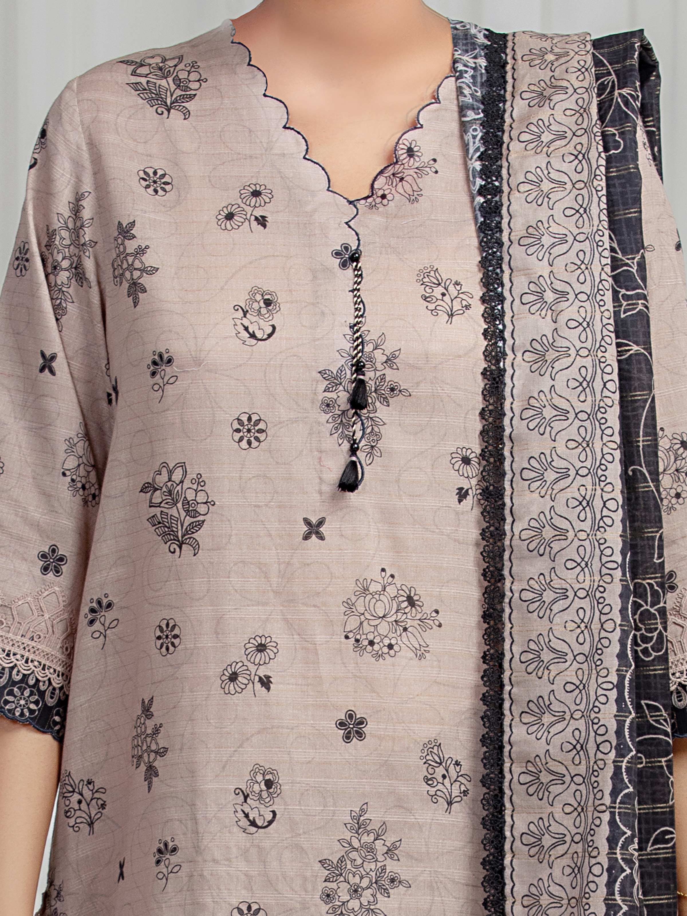 Unstitched Printed Zari Lawn Suit - EWU6M6-084-3P - Image 4