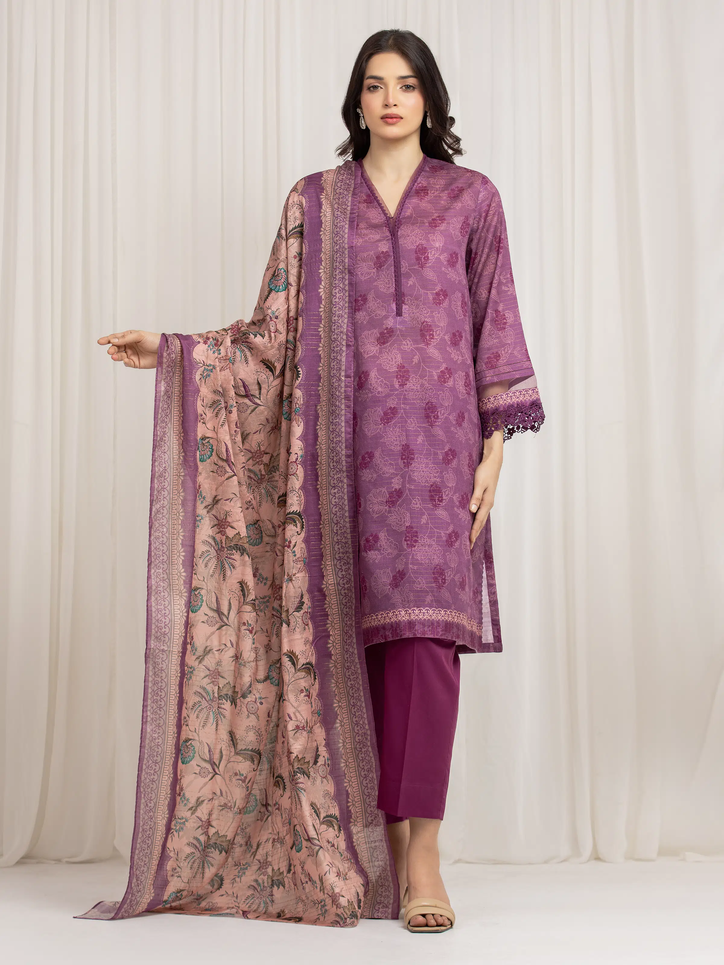 Unstitched Printed Zari Lawn Suit - EWU6M6-008-3P