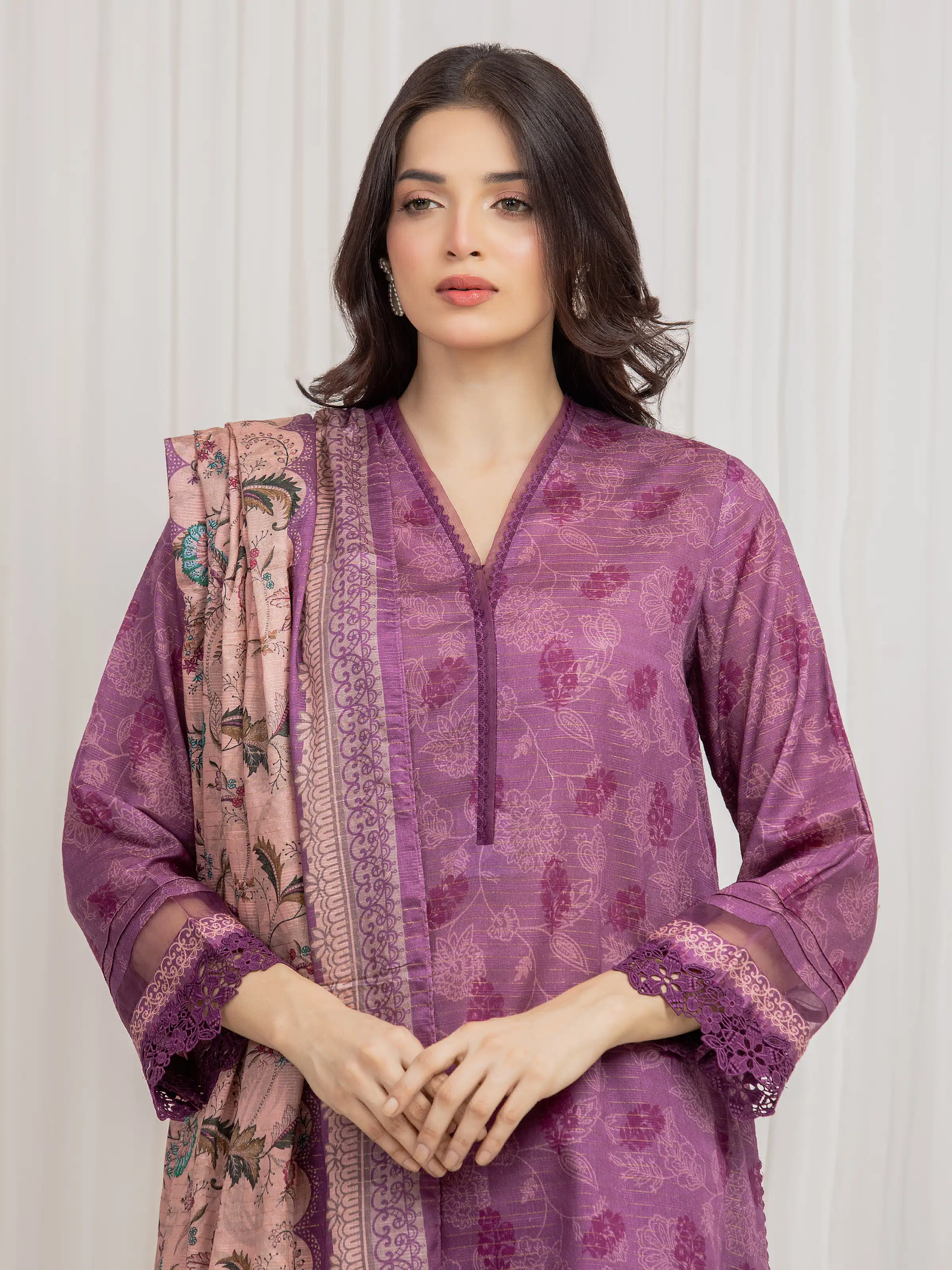 Unstitched Printed Zari Lawn Suit - EWU6M6-008-3P - Image 2