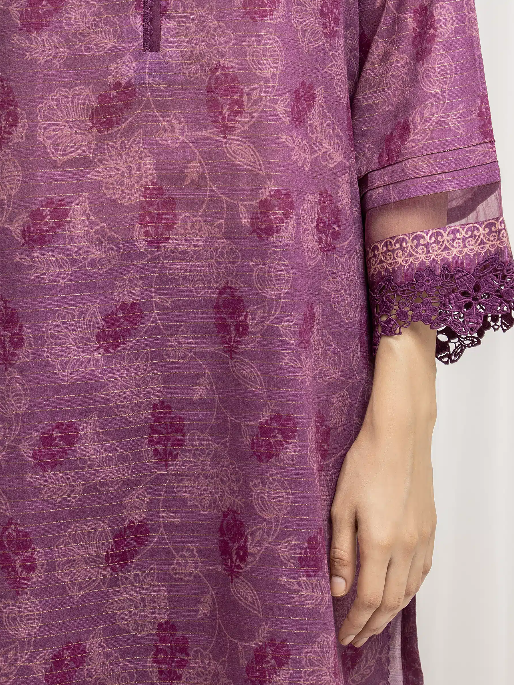 Unstitched Printed Zari Lawn Suit - EWU6M6-008-3P - Image 4