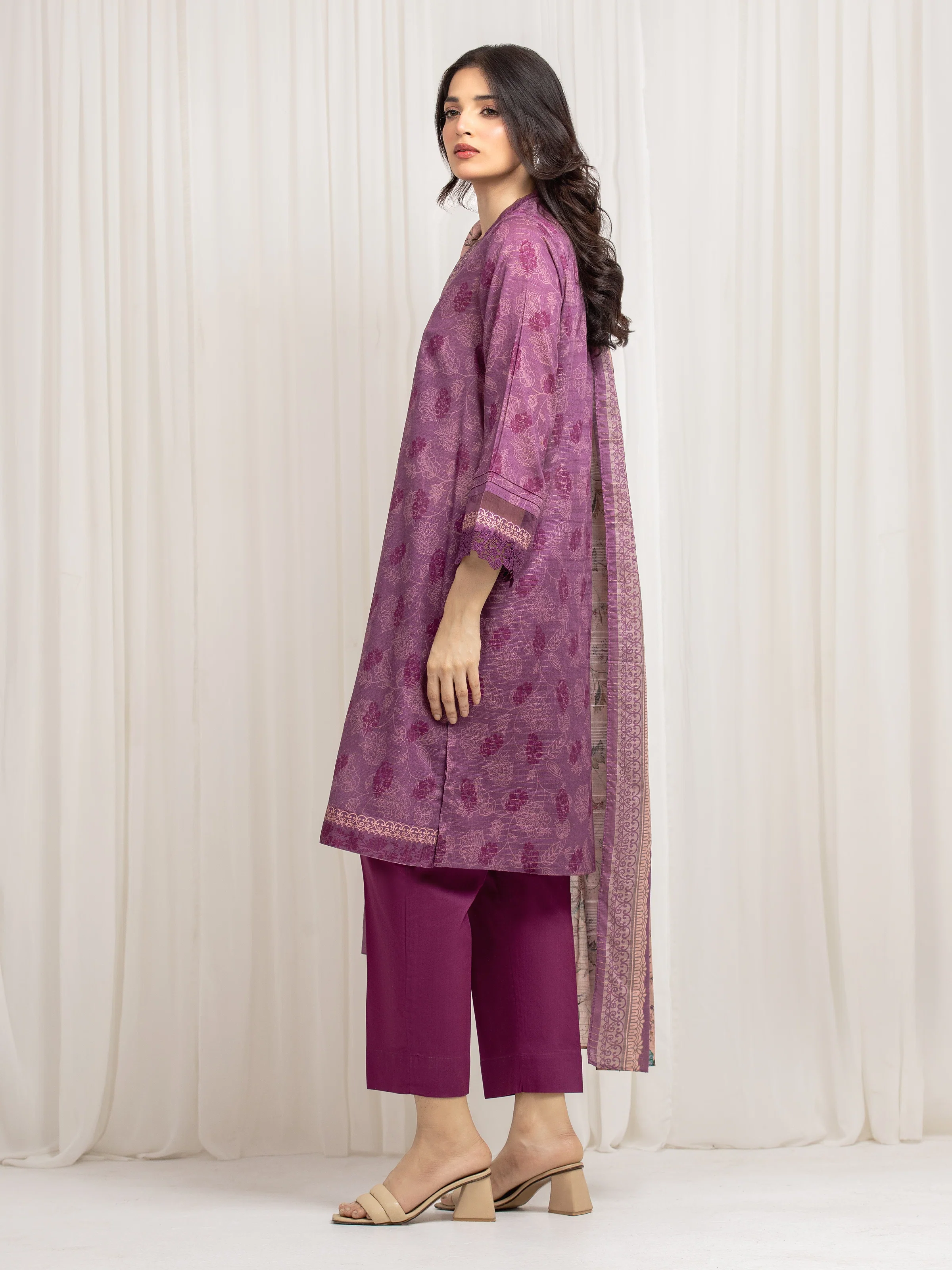 Unstitched Printed Zari Lawn Suit - EWU6M6-008-3P - Image 5
