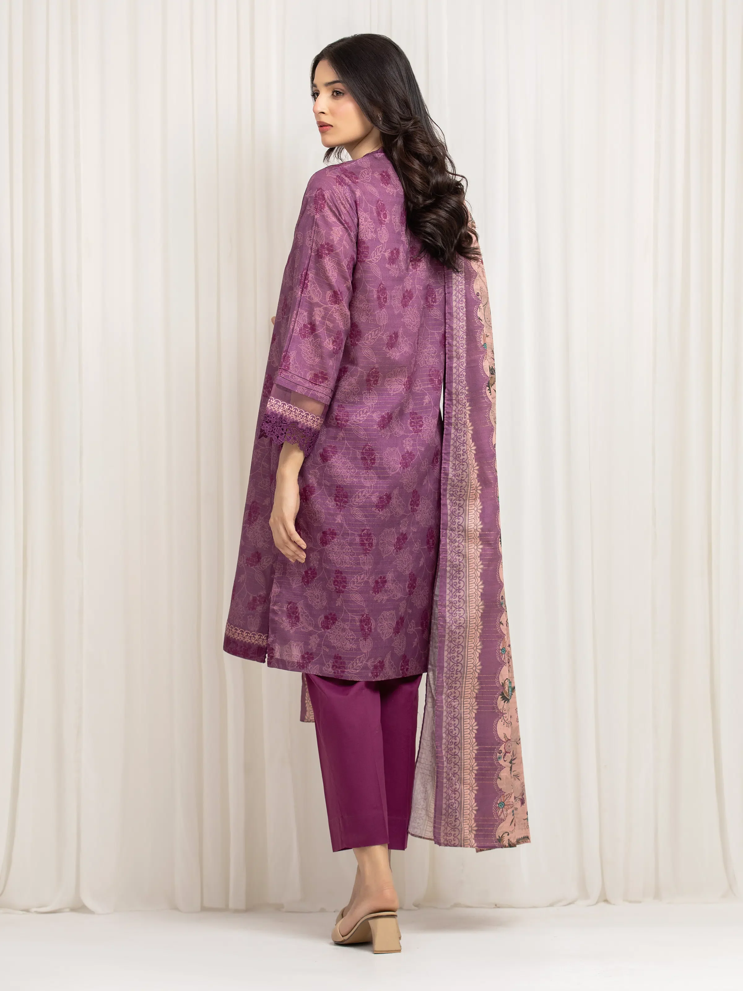 Unstitched Printed Zari Lawn Suit - EWU6M6-008-3P - Image 6