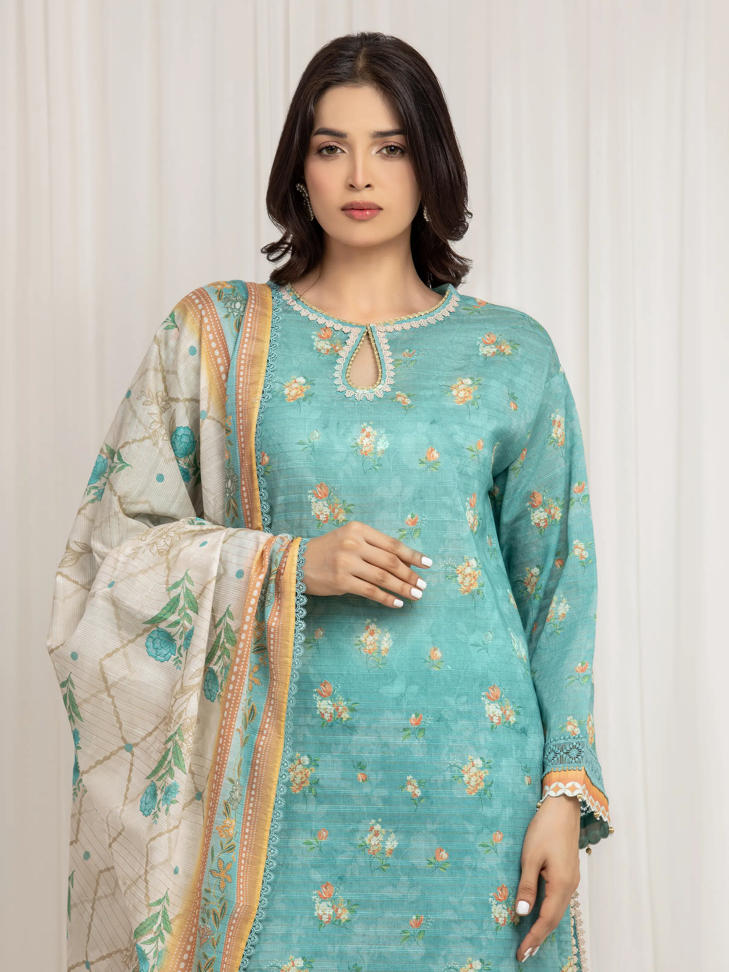 Unstitched Printed Zari Lawn Suit - EWU6M6-018-3P - Image 2