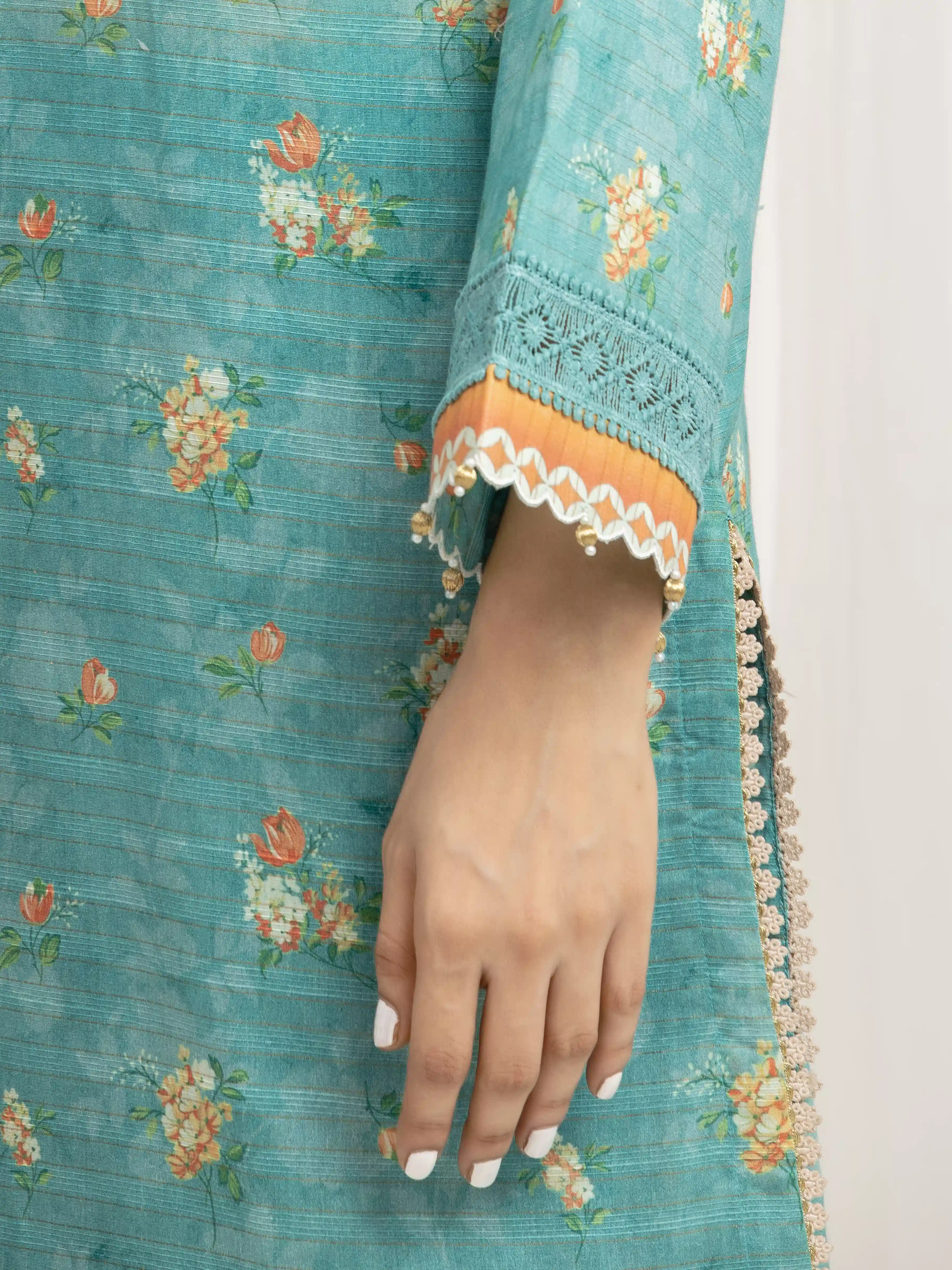 Unstitched Printed Zari Lawn Suit - EWU6M6-018-3P - Image 3
