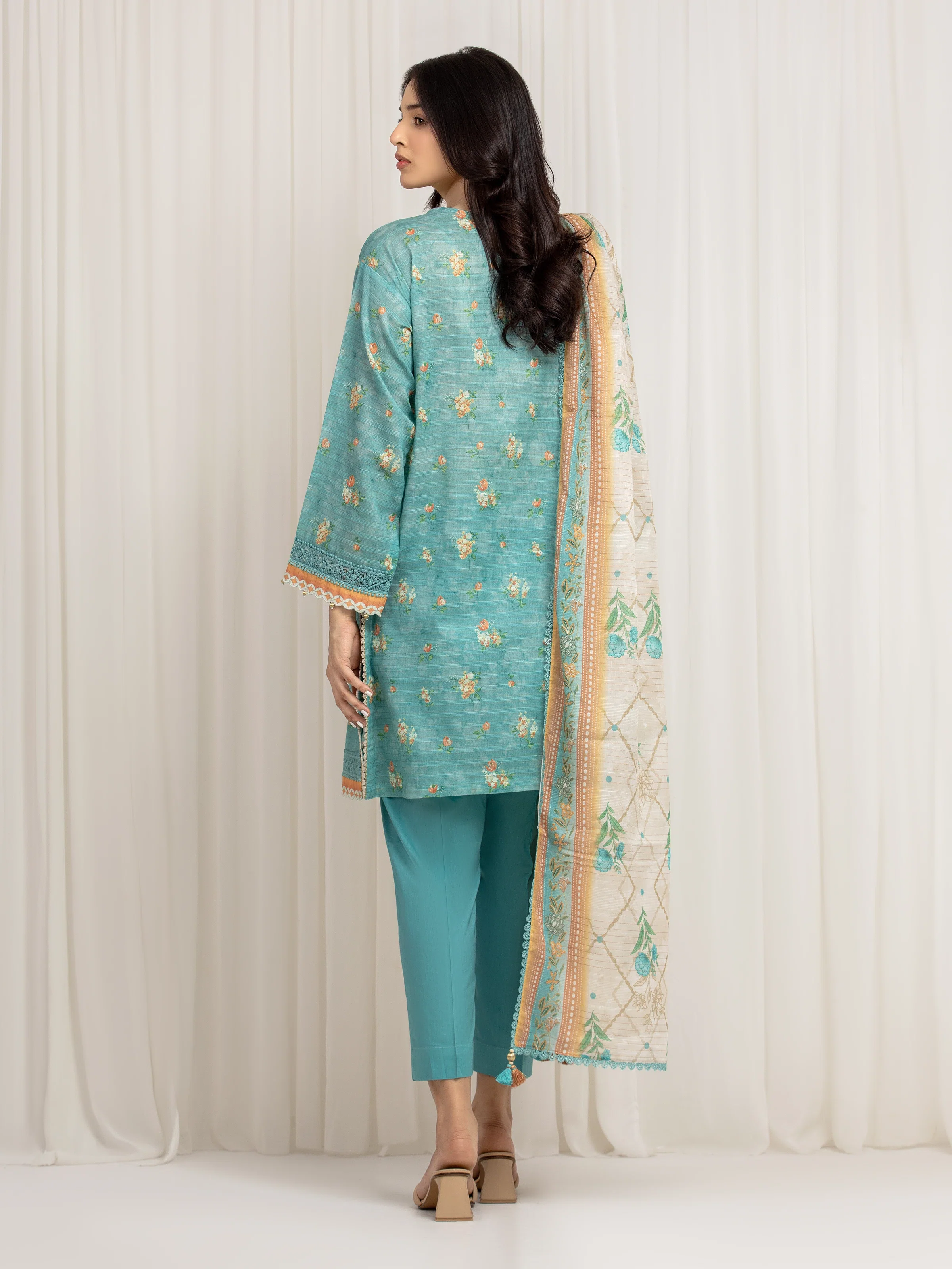 Unstitched Printed Zari Lawn Suit - EWU6M6-018-3P - Image 4