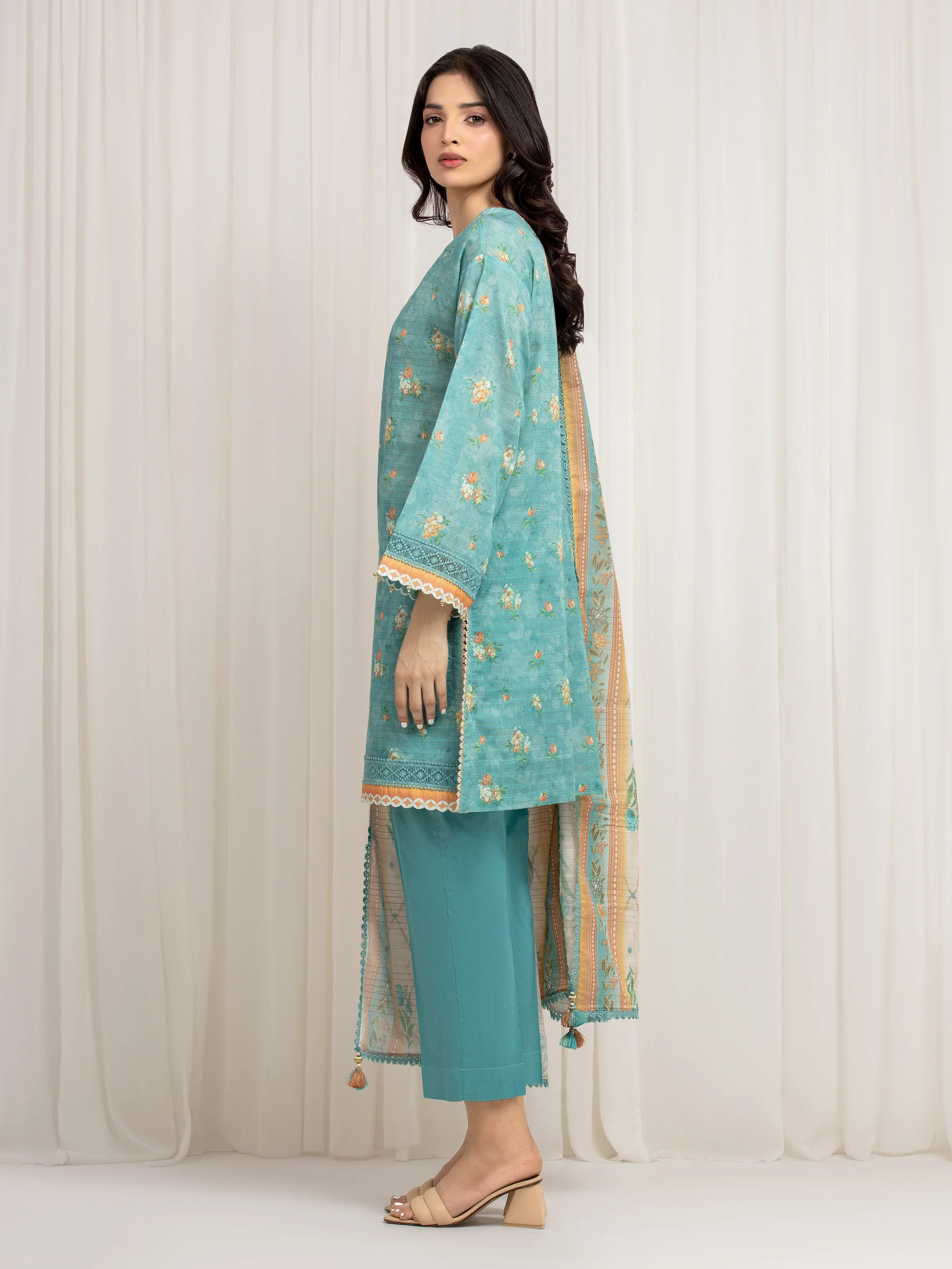 Unstitched Printed Zari Lawn Suit - EWU6M6-018-3P - Image 5