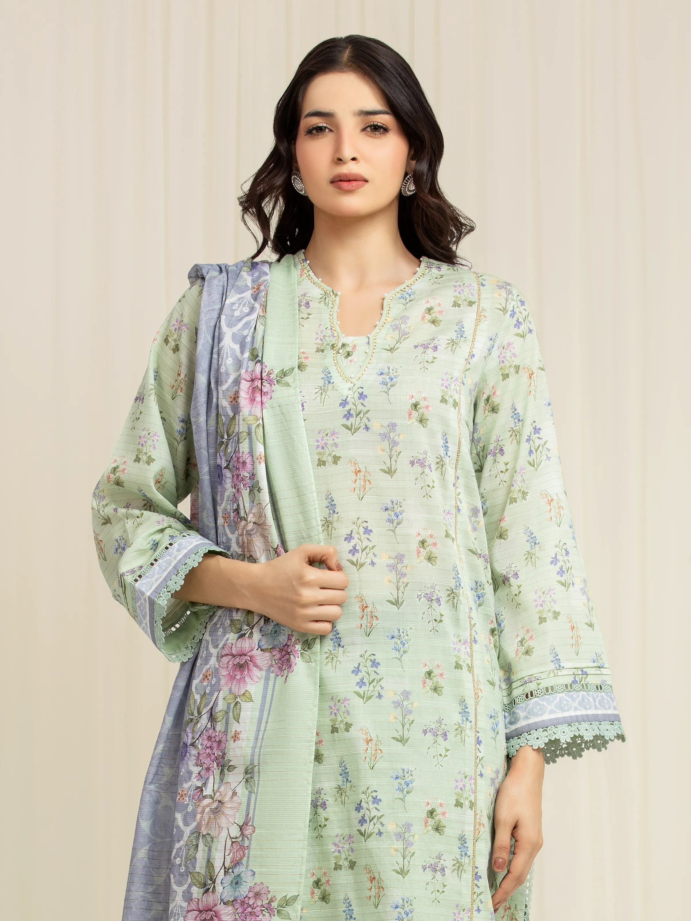 Unstitched Printed Zari Lawn Suit - EWU6M6-019-3P - Image 2