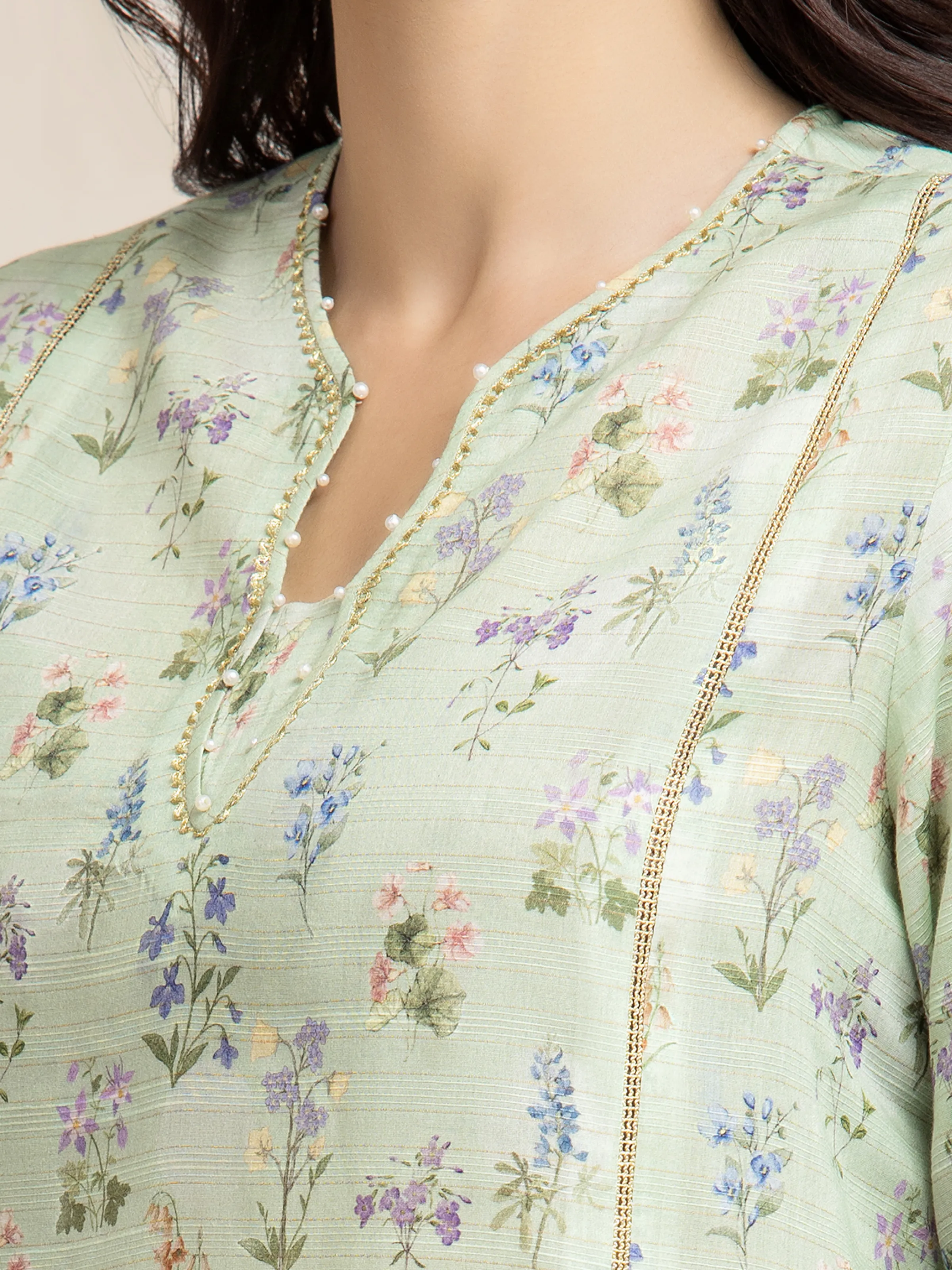 Unstitched Printed Zari Lawn Suit - EWU6M6-019-3P - Image 3