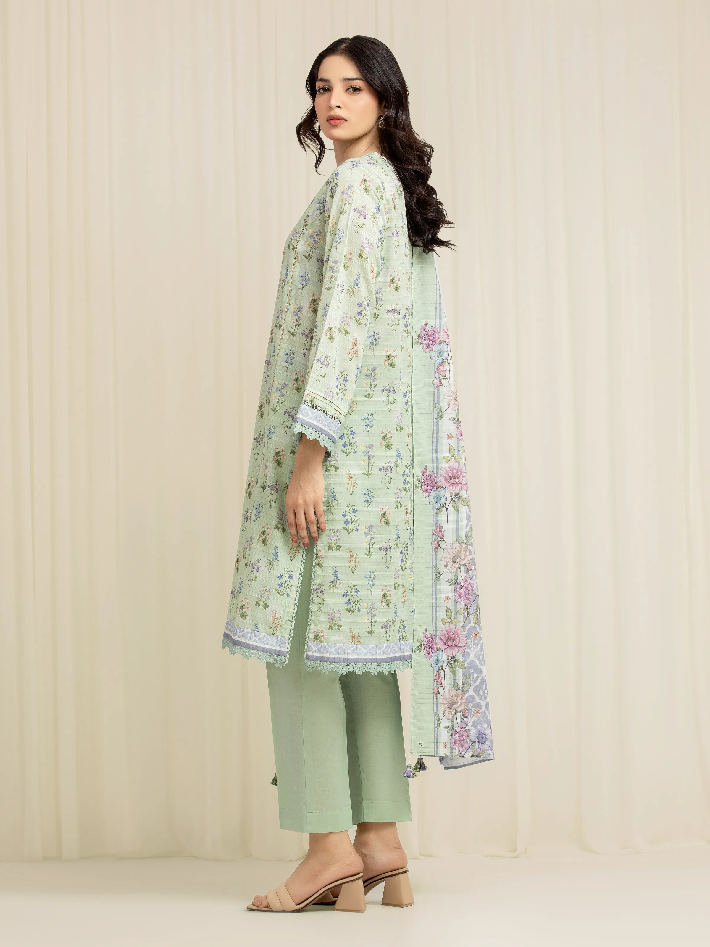 Unstitched Printed Zari Lawn Suit - EWU6M6-019-3P - Image 5
