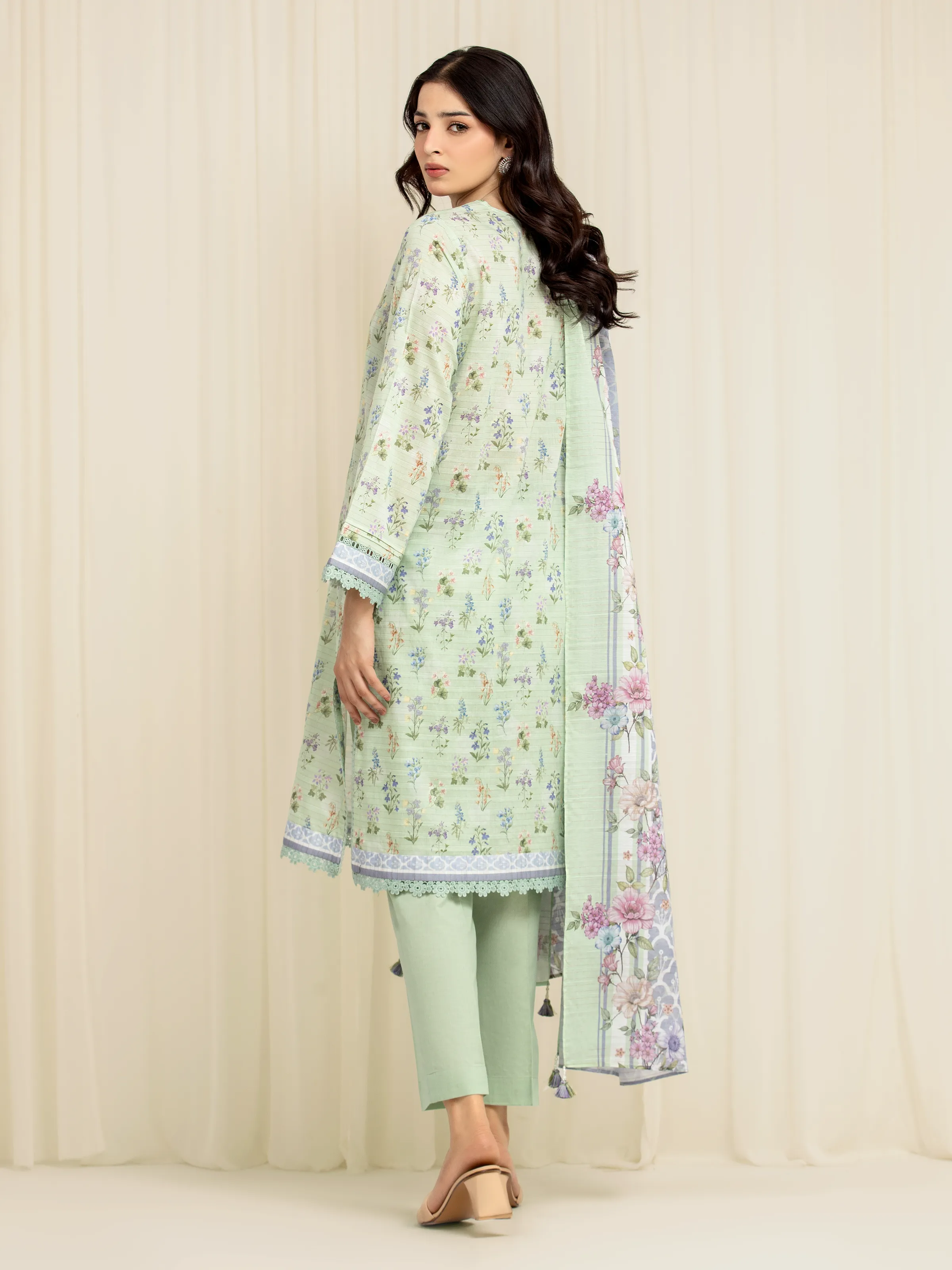 Unstitched Printed Zari Lawn Suit - EWU6M6-019-3P - Image 6