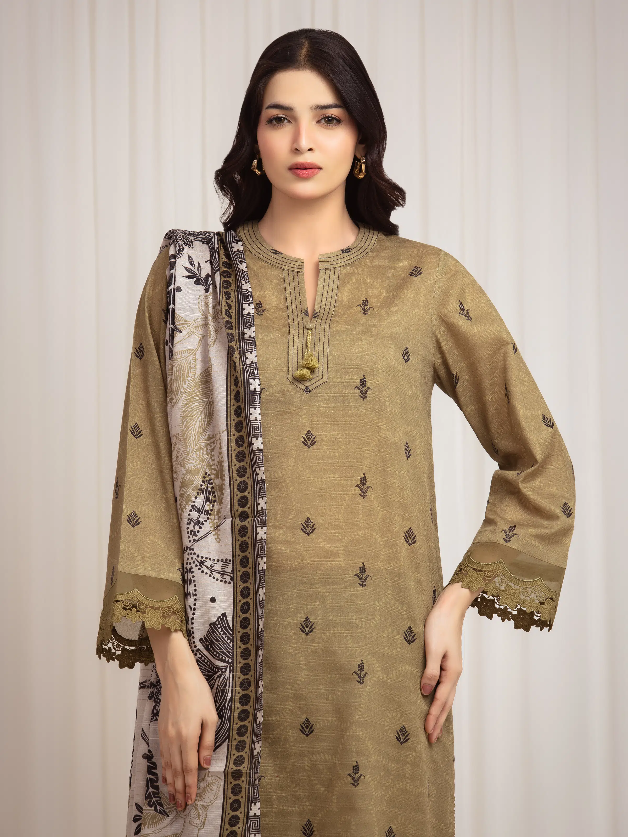 Unstitched Printed Zari Lawn Suit - EWU6M6-020-3P - Image 2
