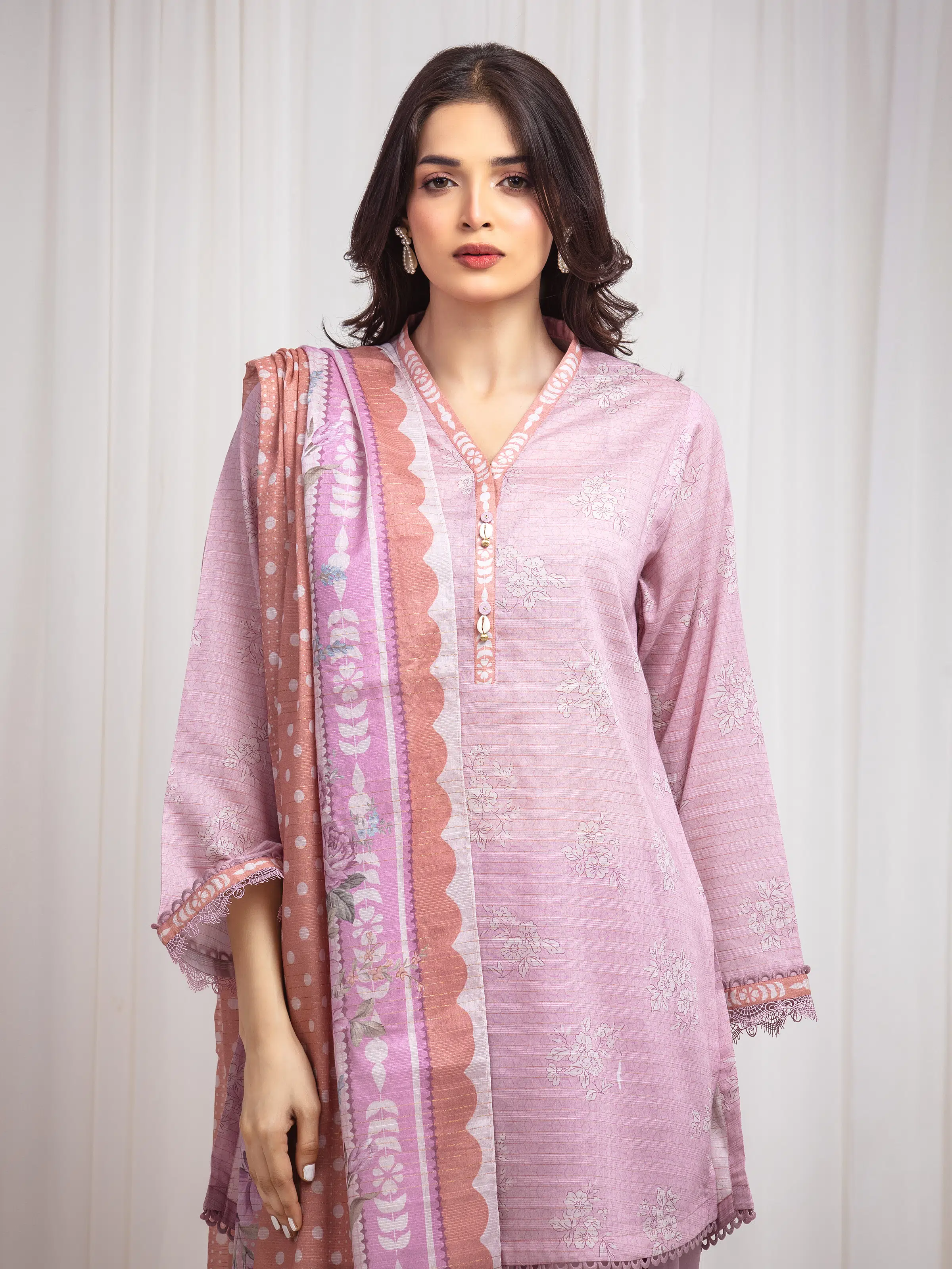 Unstitched Printed Zari Lawn Suit - EWU6M6-021-3P - Image 2