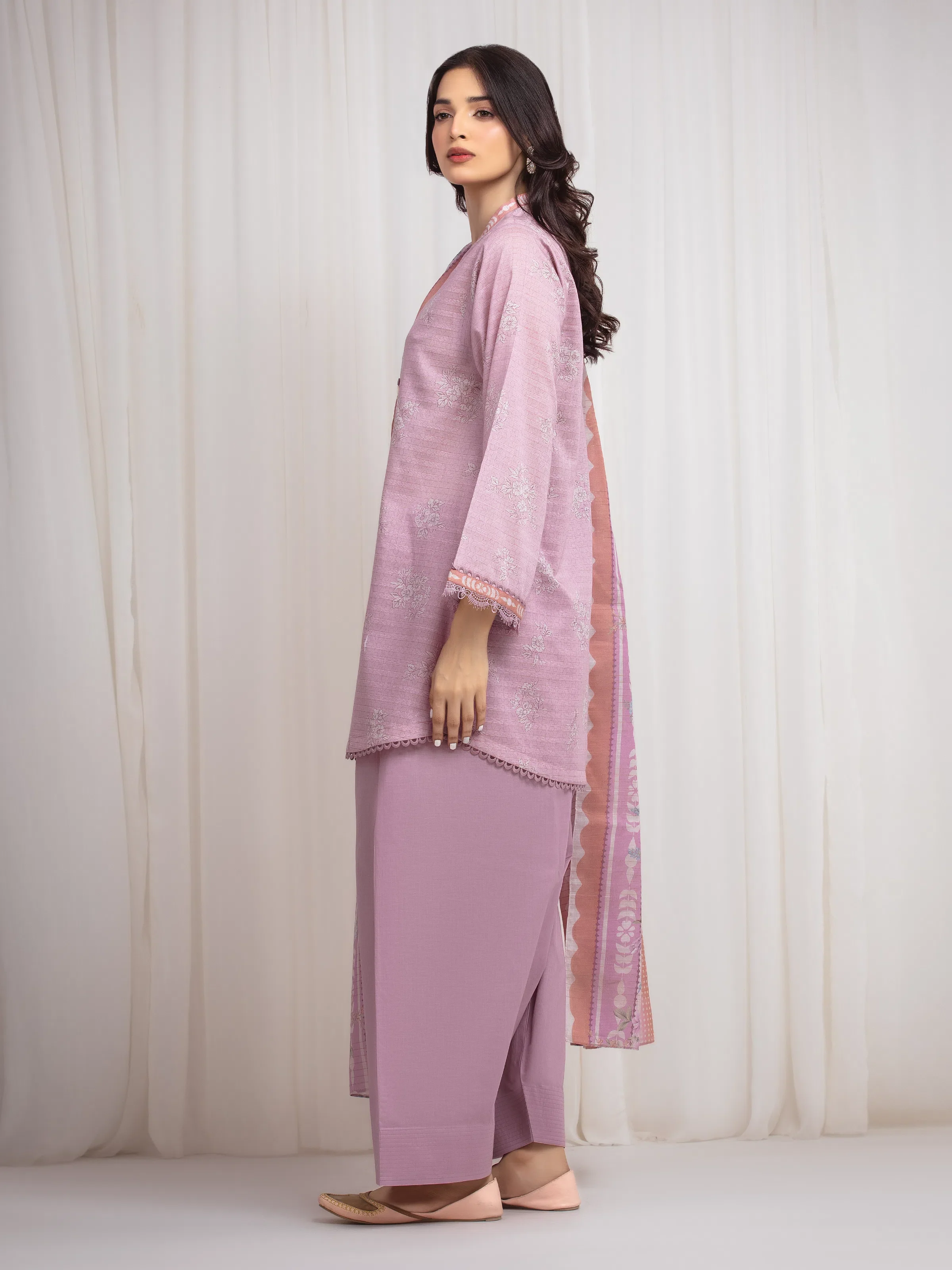 Unstitched Printed Zari Lawn Suit - EWU6M6-021-3P - Image 5
