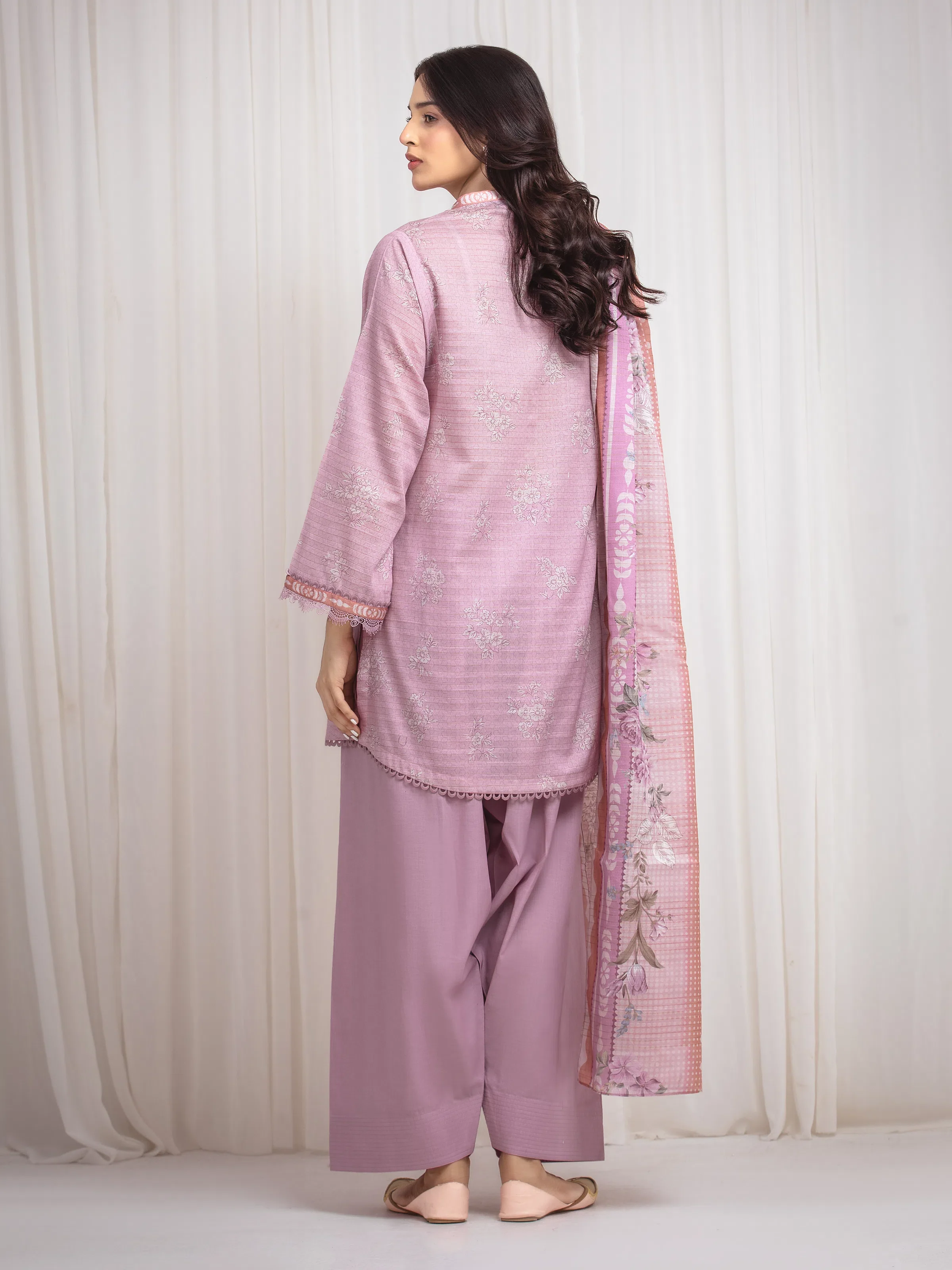Unstitched Printed Zari Lawn Suit - EWU6M6-021-3P - Image 6