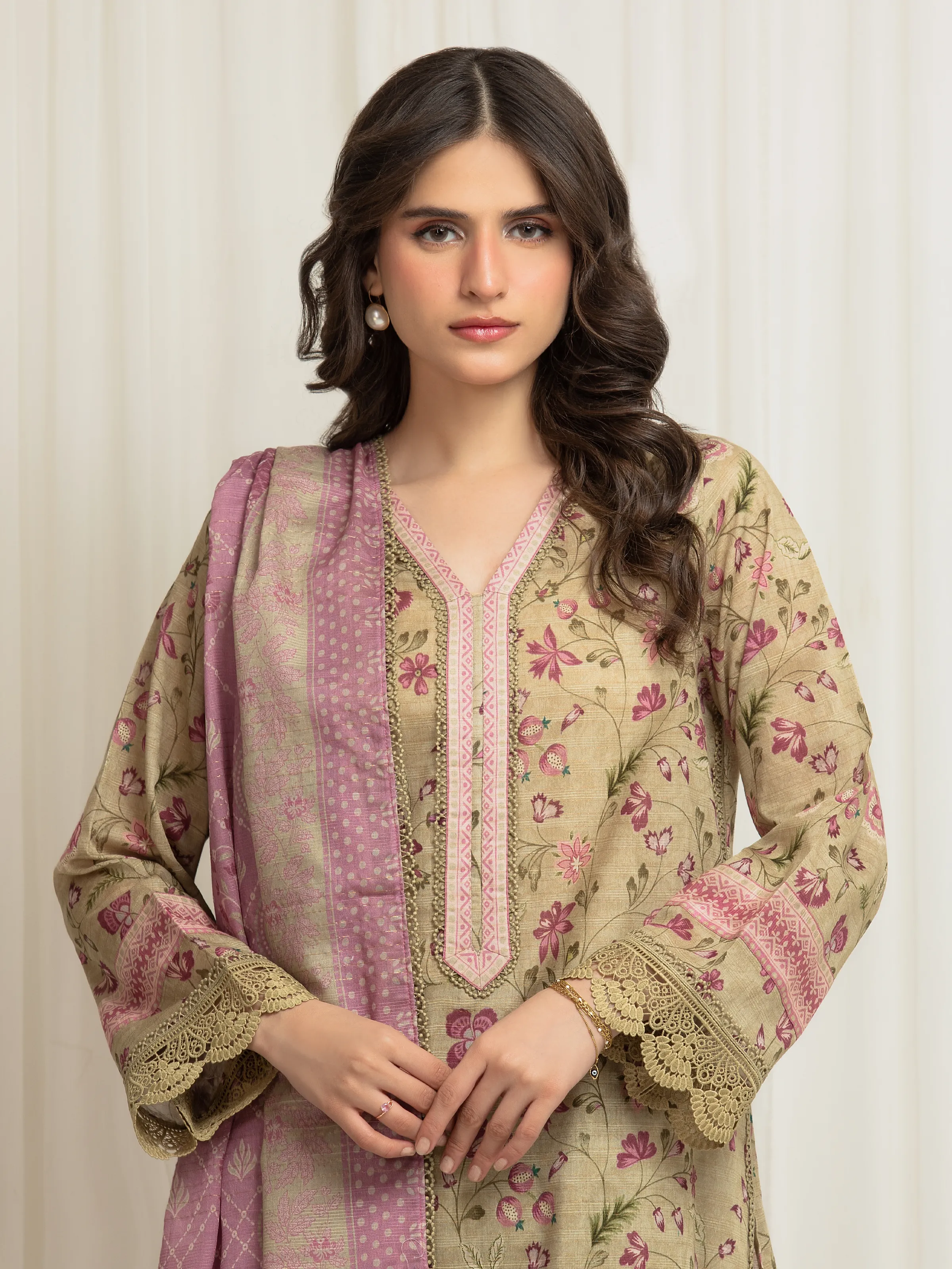 Unstitched Printed Zari Lawn Suit - EWU6M6-033-3P - Image 2