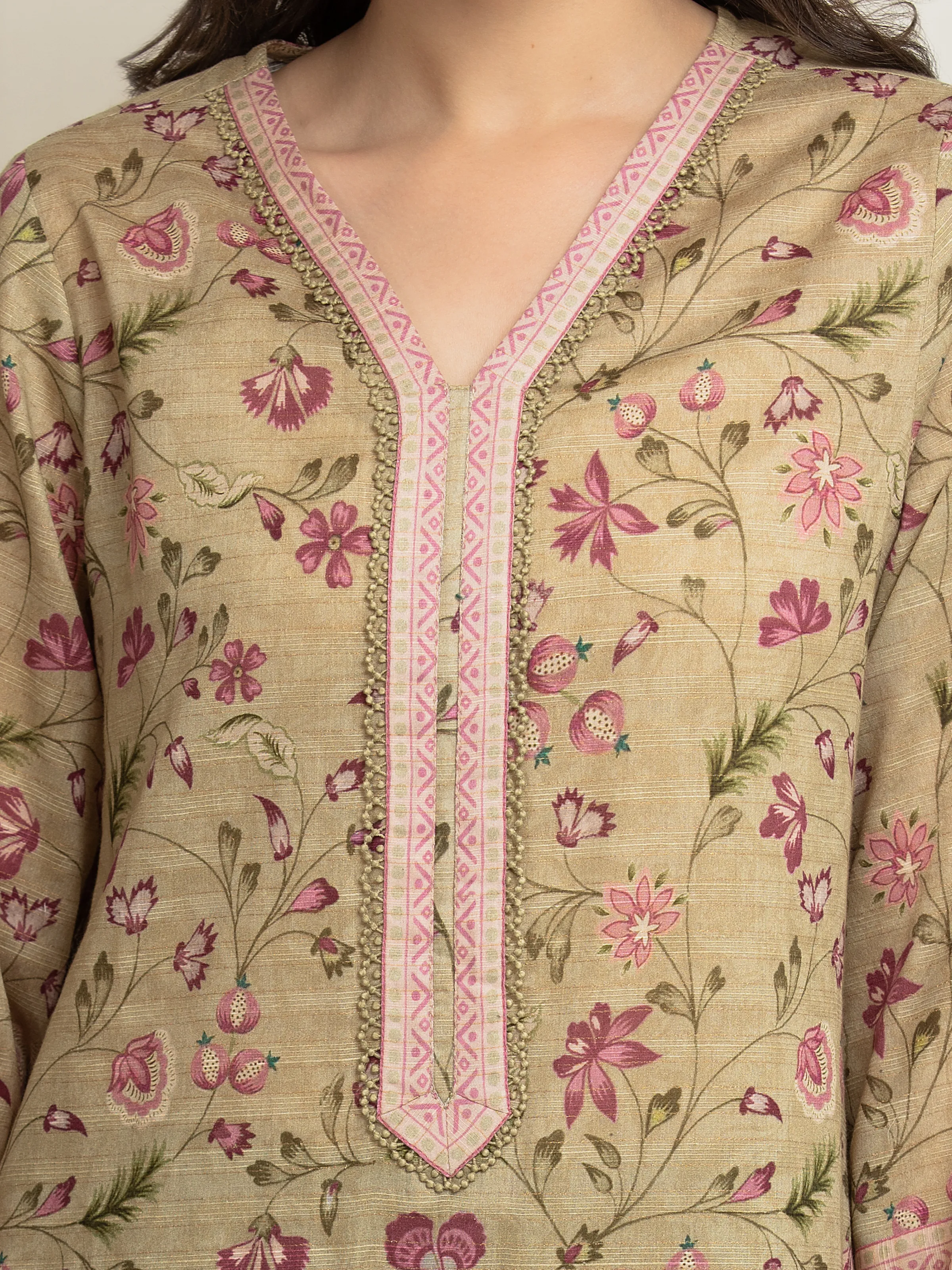 Unstitched Printed Zari Lawn Suit - EWU6M6-033-3P - Image 3