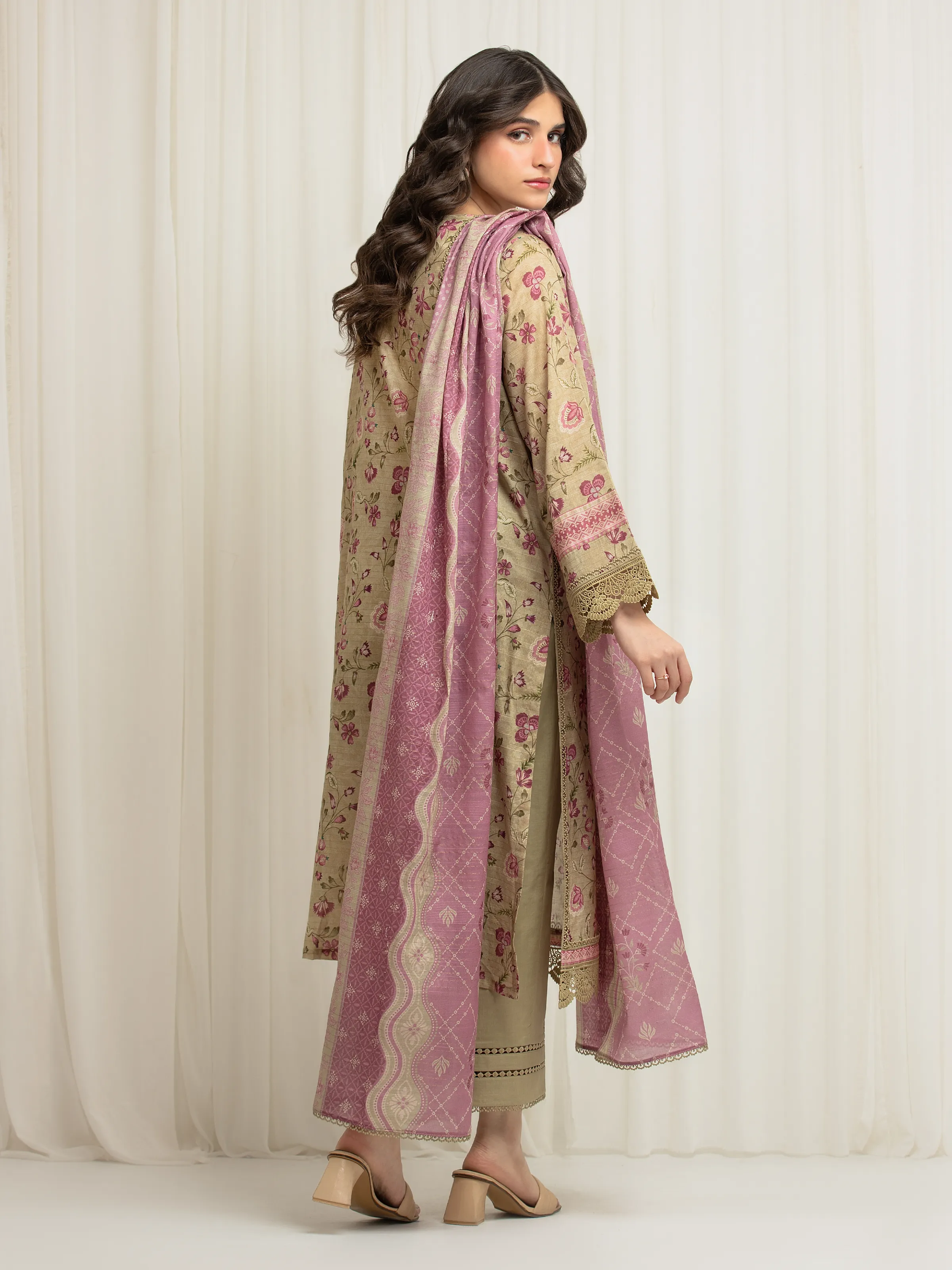 Unstitched Printed Zari Lawn Suit - EWU6M6-033-3P - Image 6