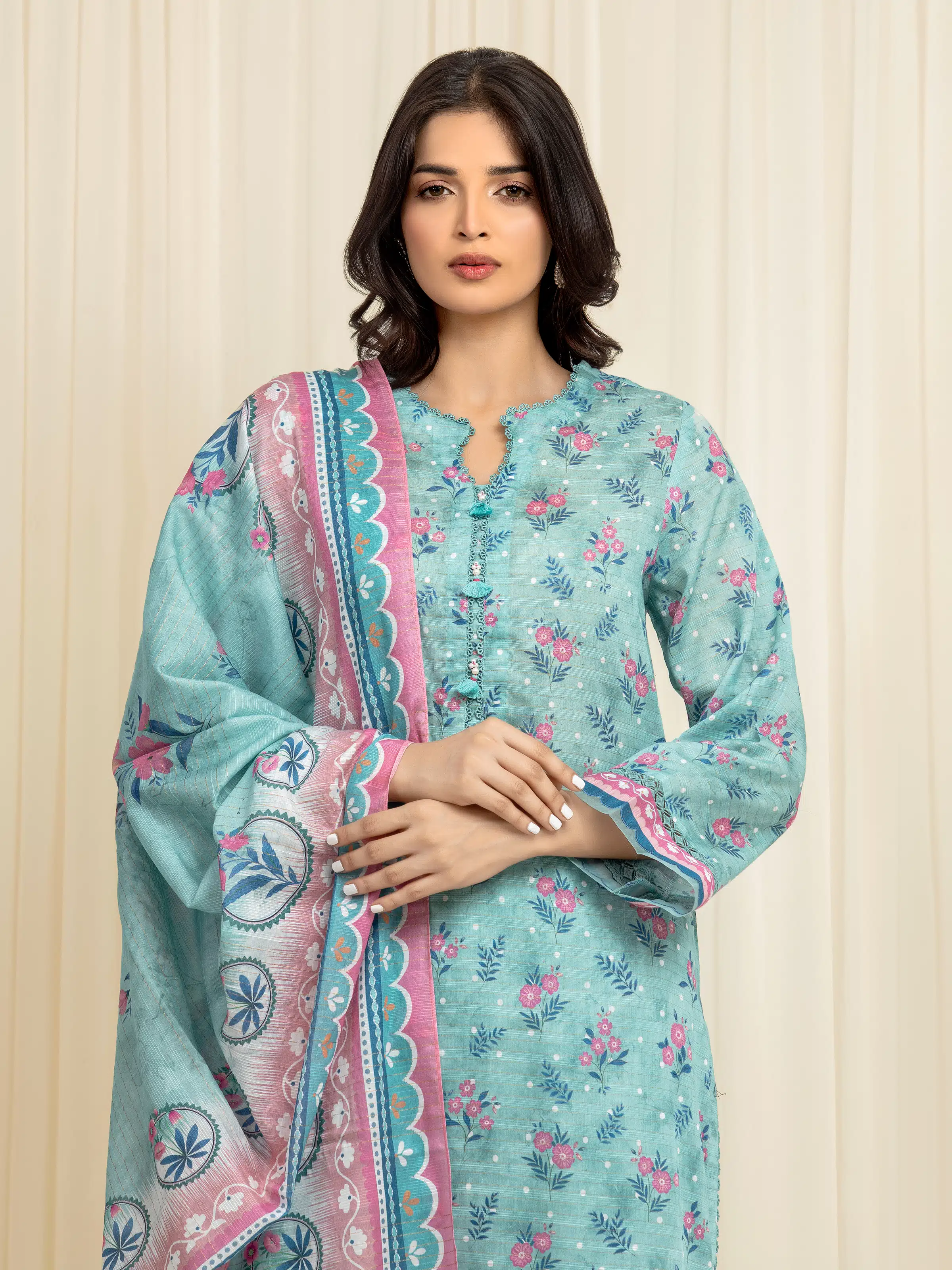 Unstitched  Printed Zari Lawn Suit - EWU6M6-034-3P - Image 2