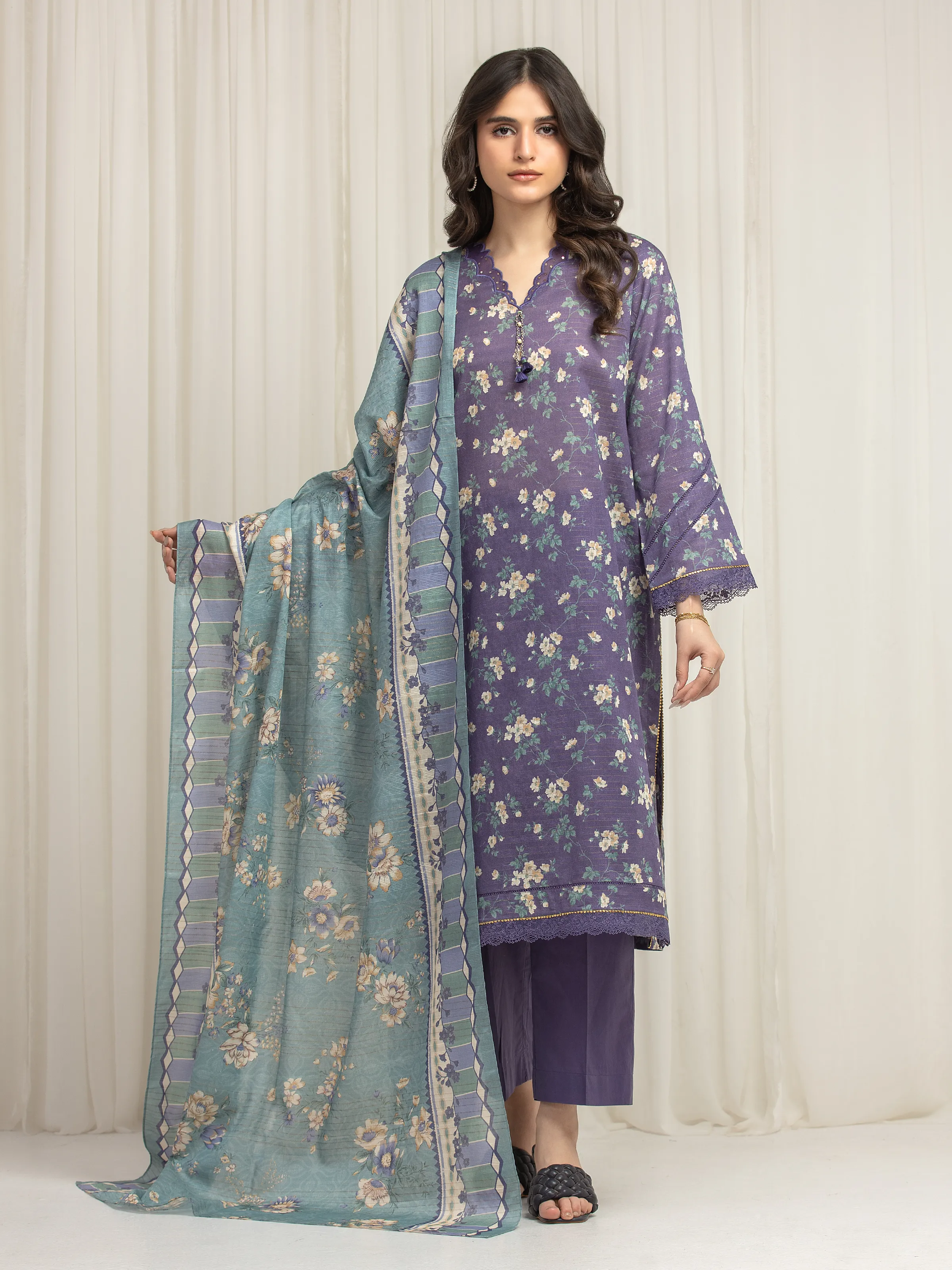 Unstitched Printed Zari Lawn Suit - EWU6M6-035-3P