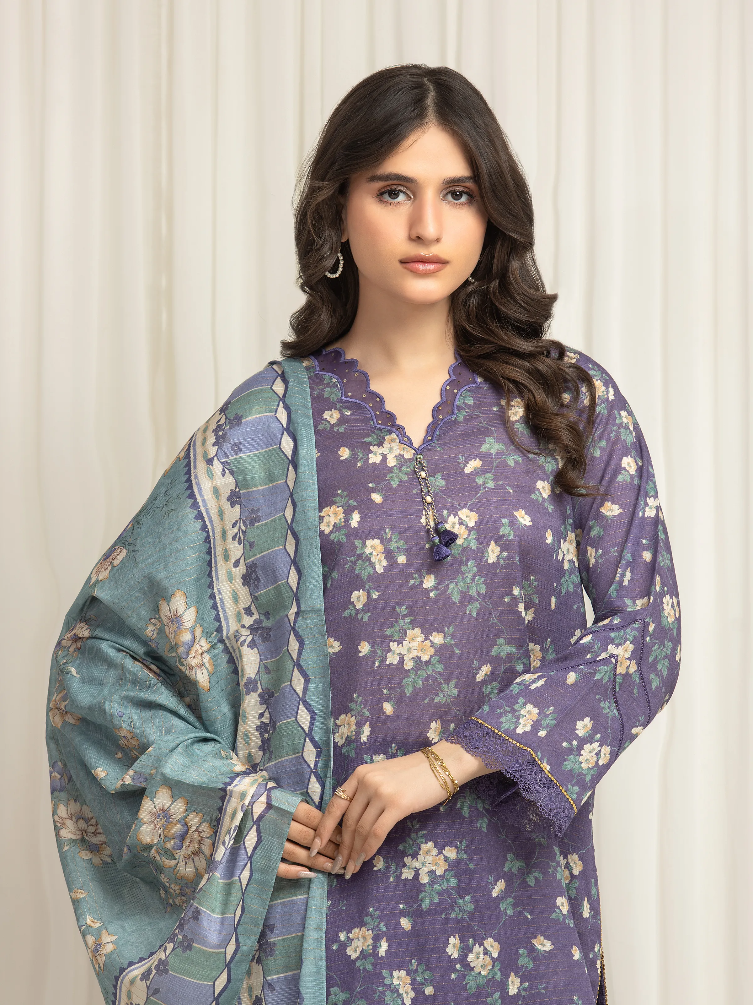 Unstitched Printed Zari Lawn Suit - EWU6M6-035-3P - Image 2