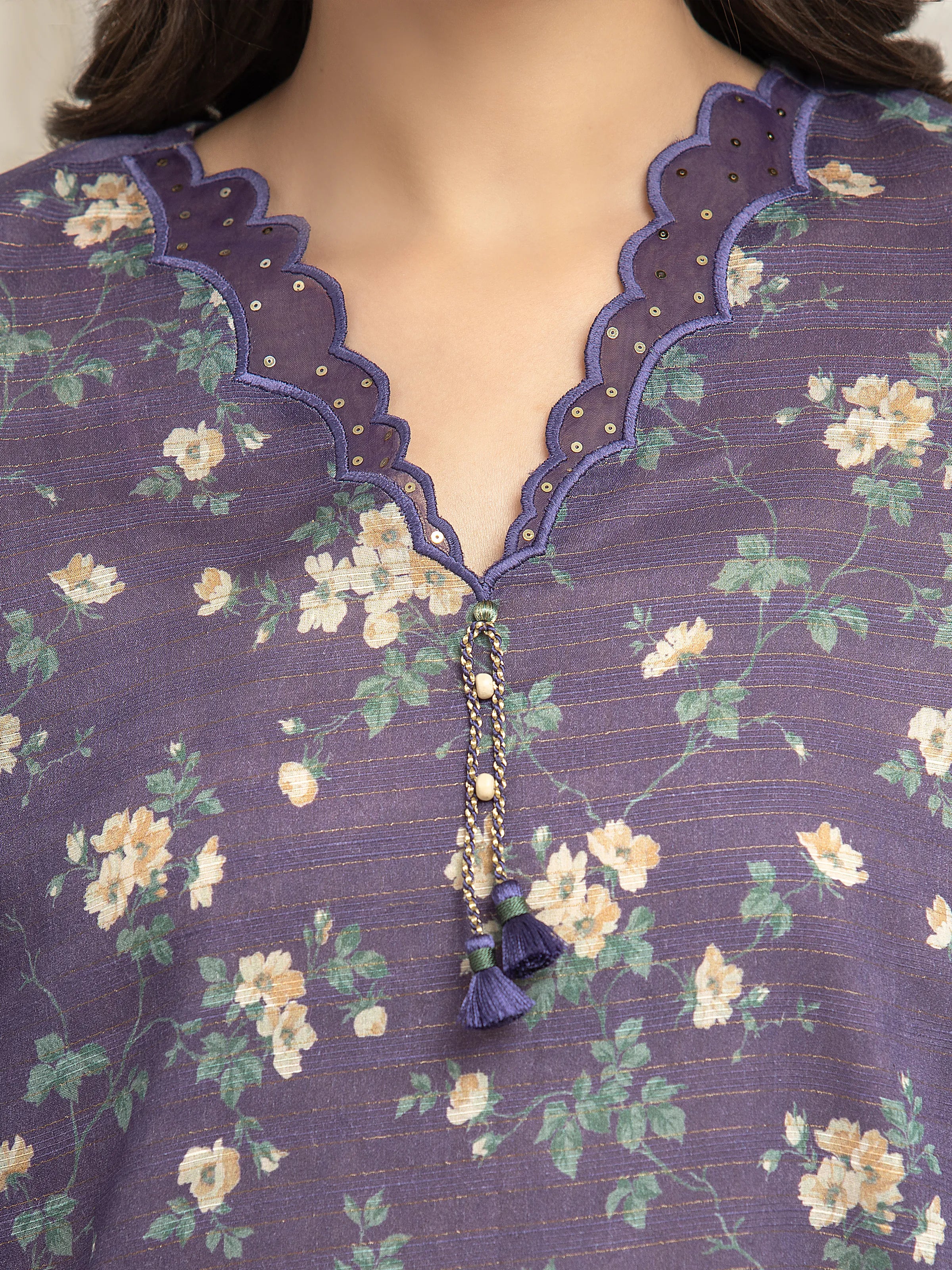 Unstitched Printed Zari Lawn Suit - EWU6M6-035-3P - Image 3