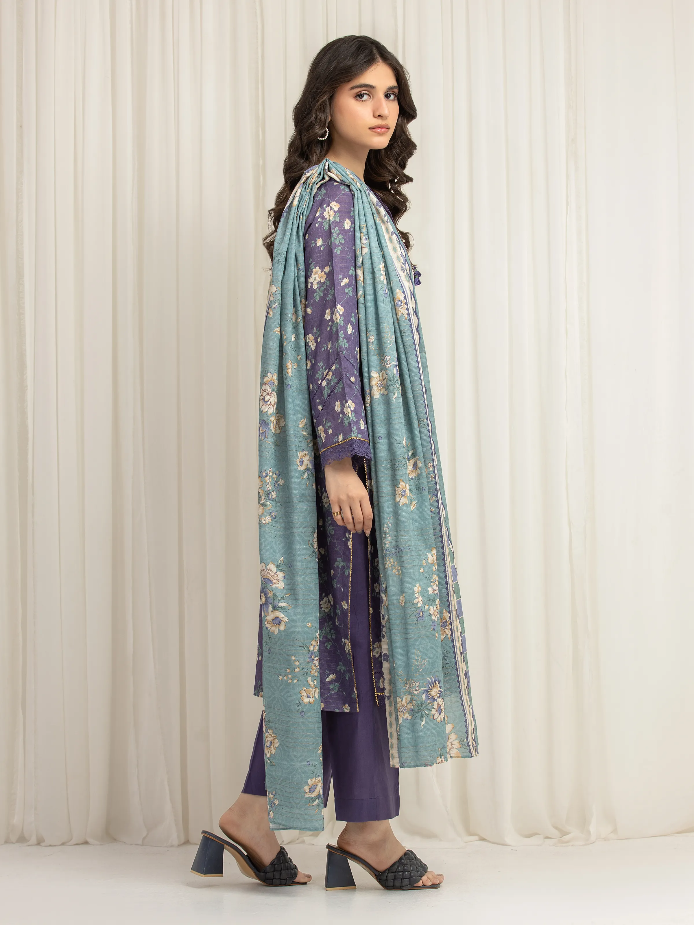 Unstitched Printed Zari Lawn Suit - EWU6M6-035-3P - Image 5