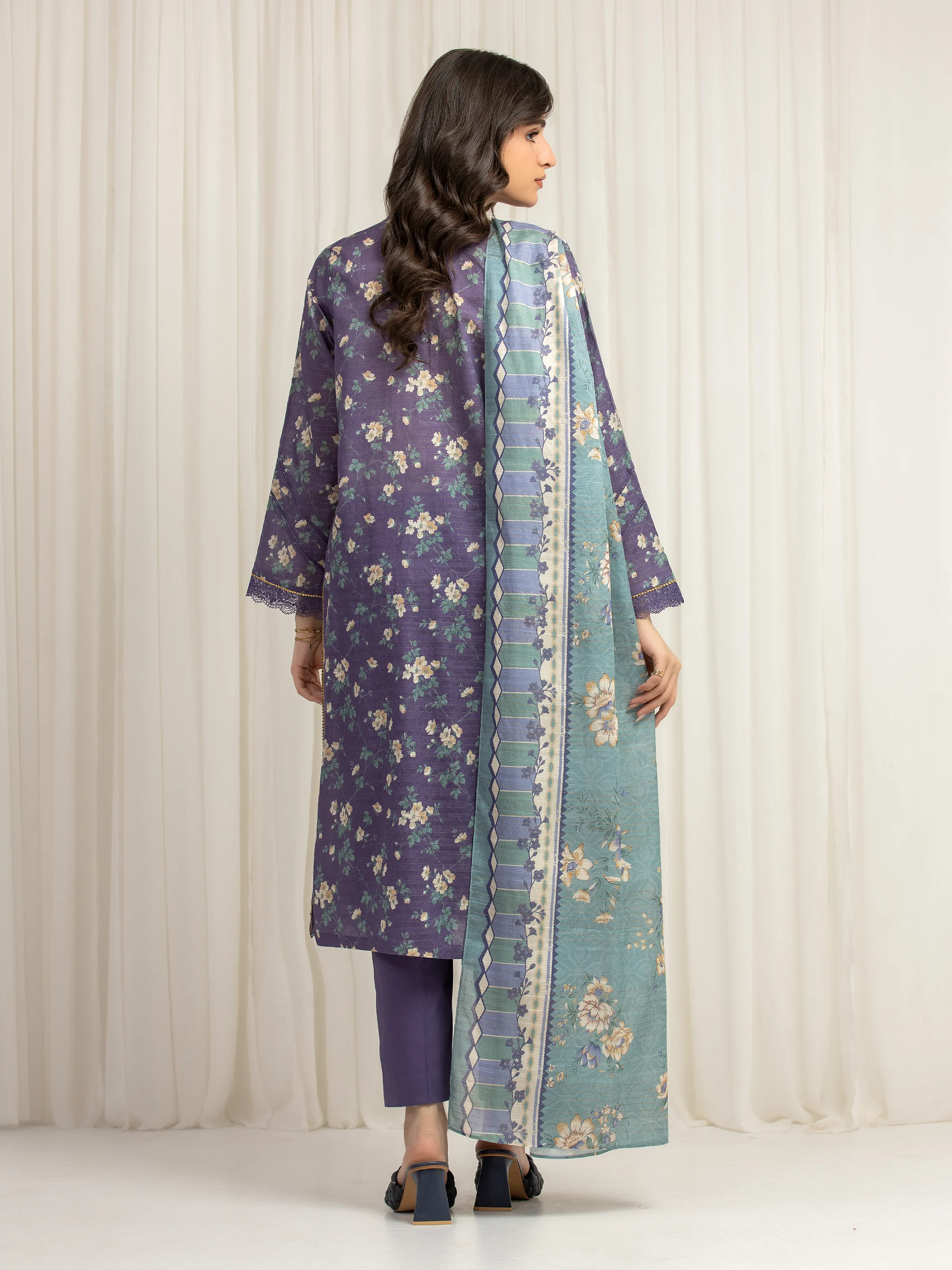 Unstitched Printed Zari Lawn Suit - EWU6M6-035-3P - Image 6