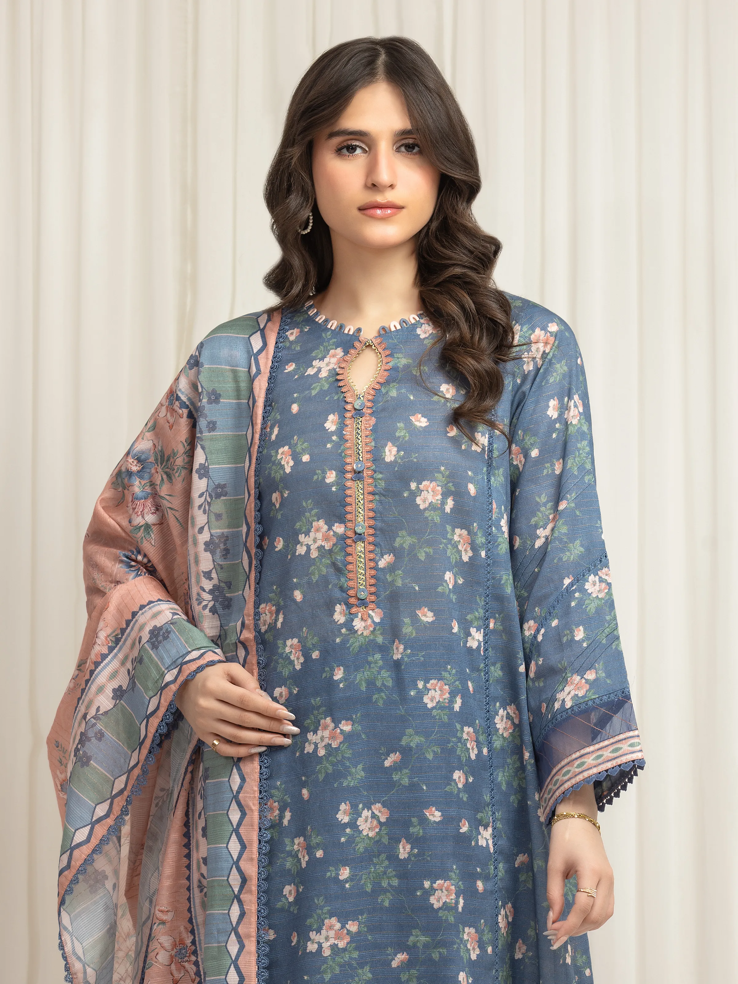 Unstitched Printed Zari Lawn Suit - EWU6M6-036-3P - Image 2