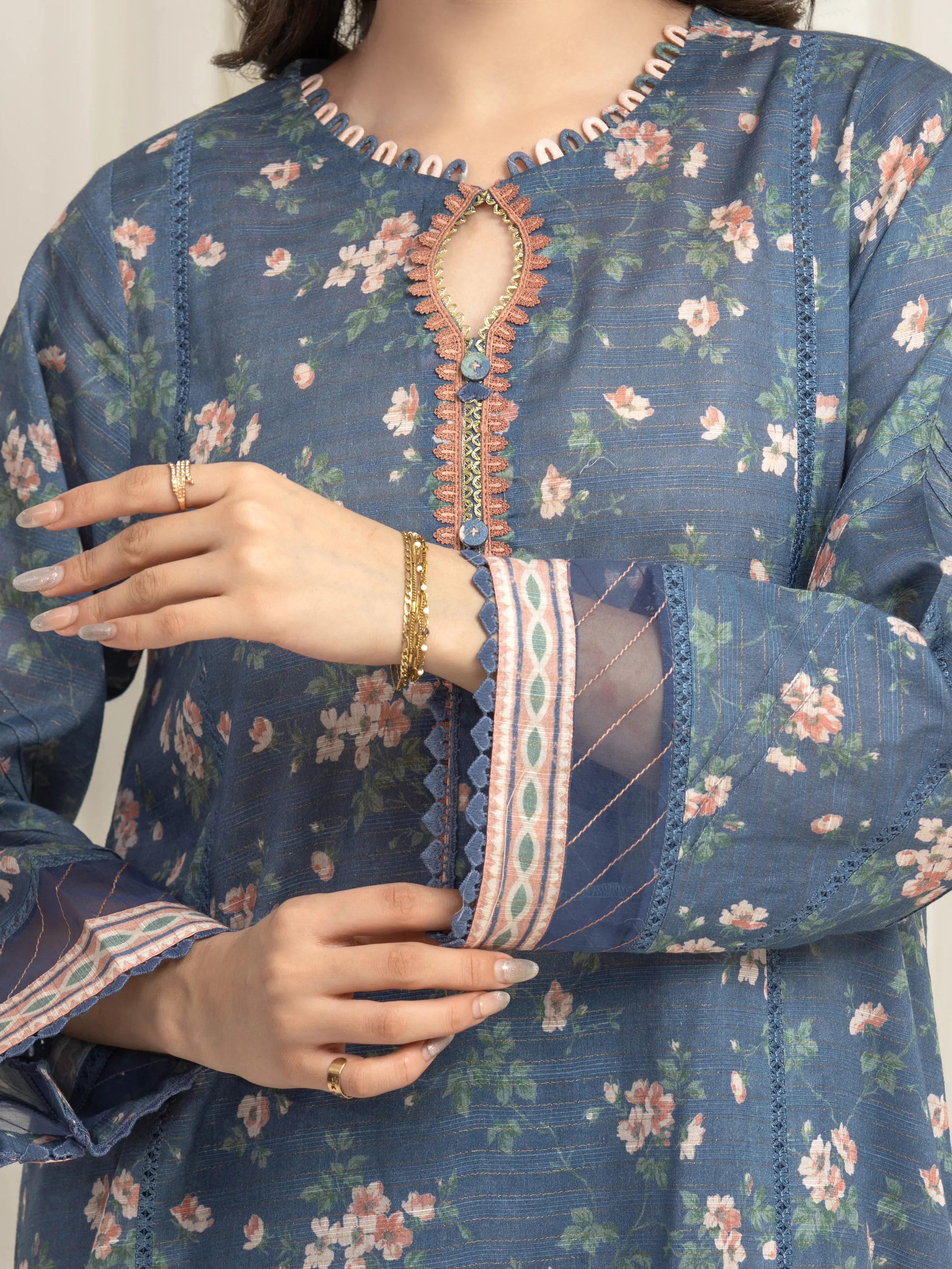 Unstitched Printed Zari Lawn Suit - EWU6M6-036-3P - Image 3
