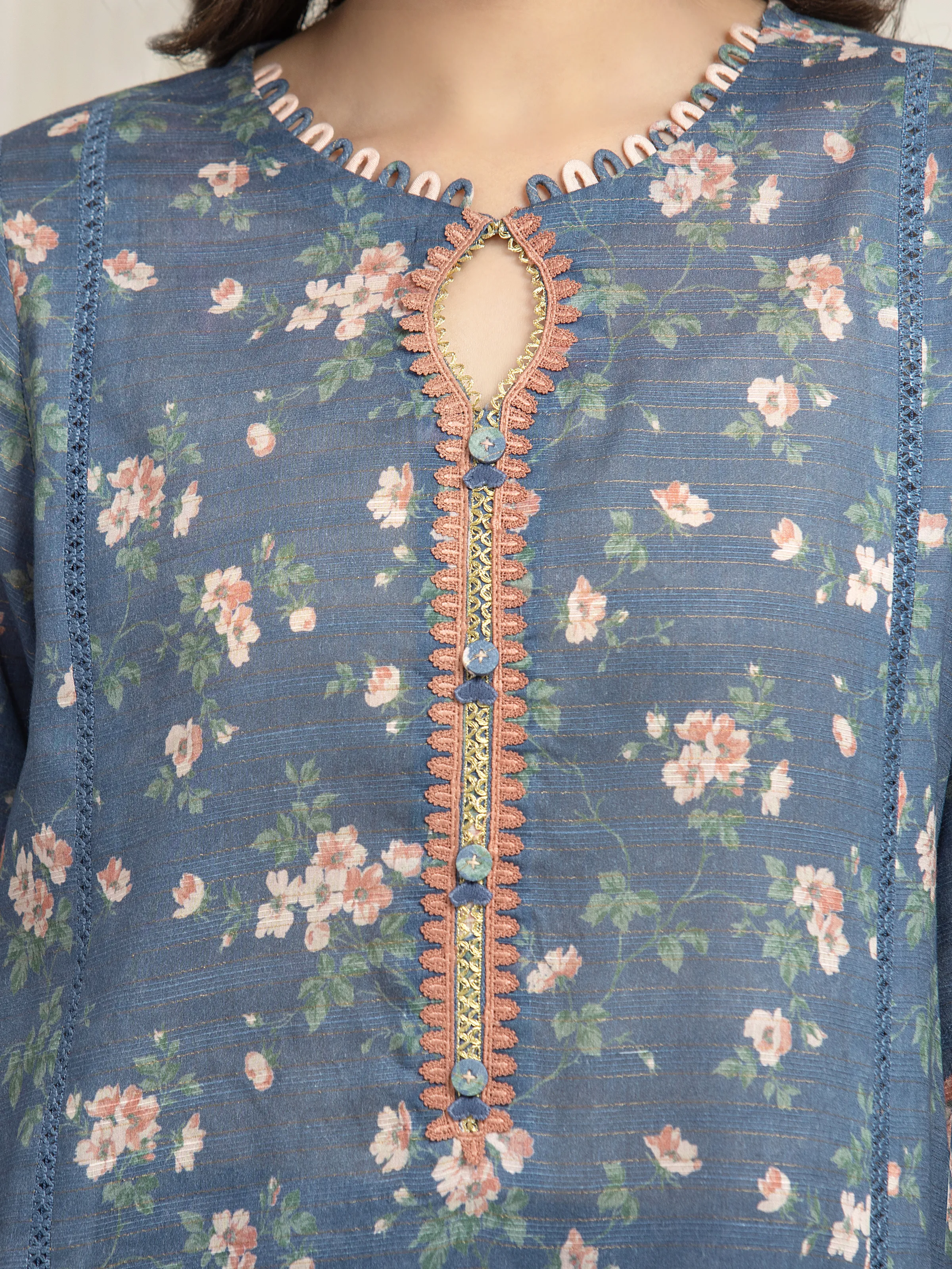 Unstitched Printed Zari Lawn Suit - EWU6M6-036-3P - Image 4