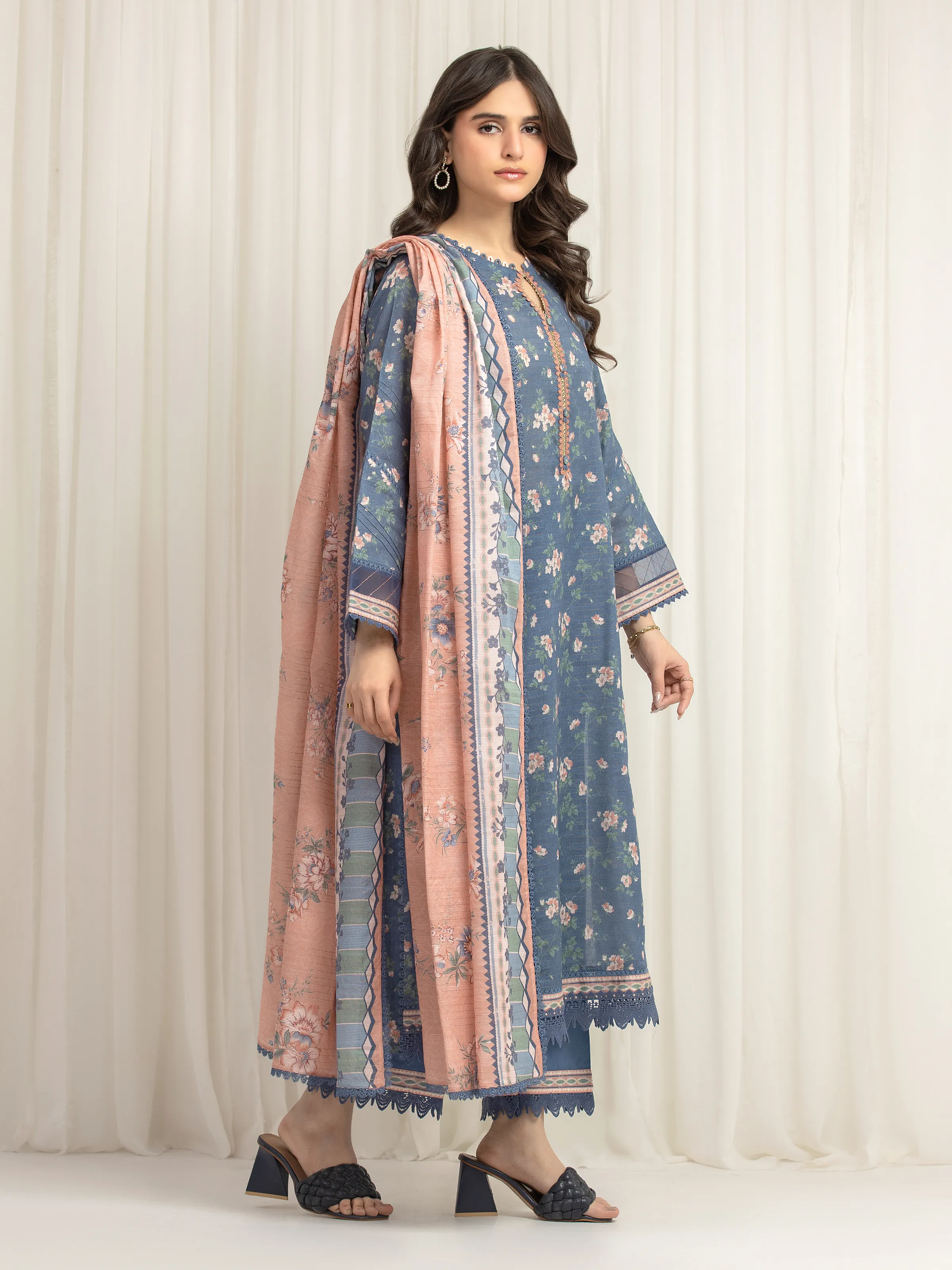 Unstitched Printed Zari Lawn Suit - EWU6M6-036-3P - Image 5