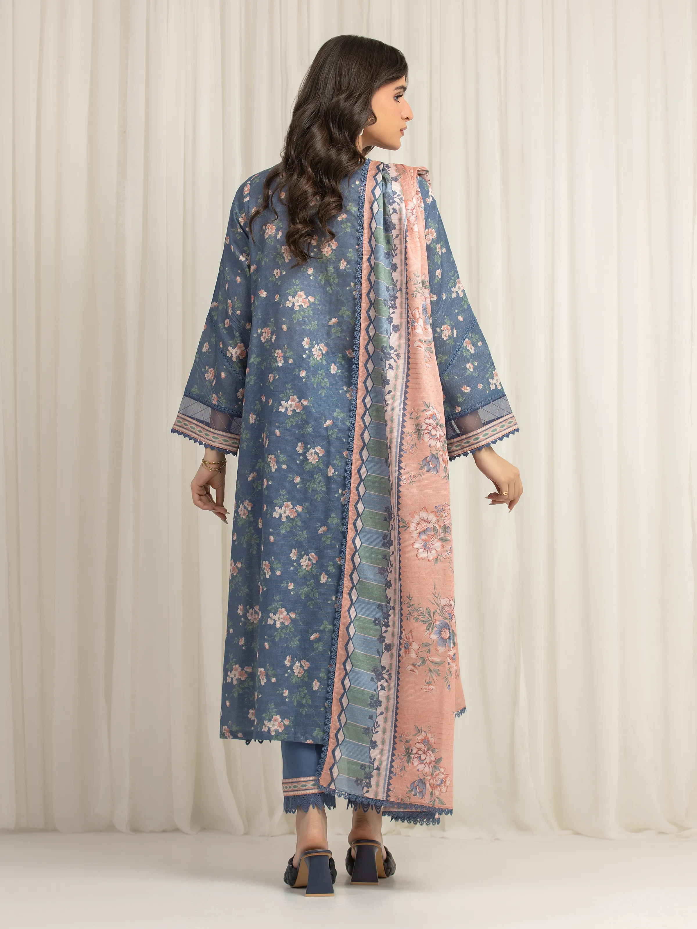 Unstitched Printed Zari Lawn Suit - EWU6M6-036-3P - Image 6