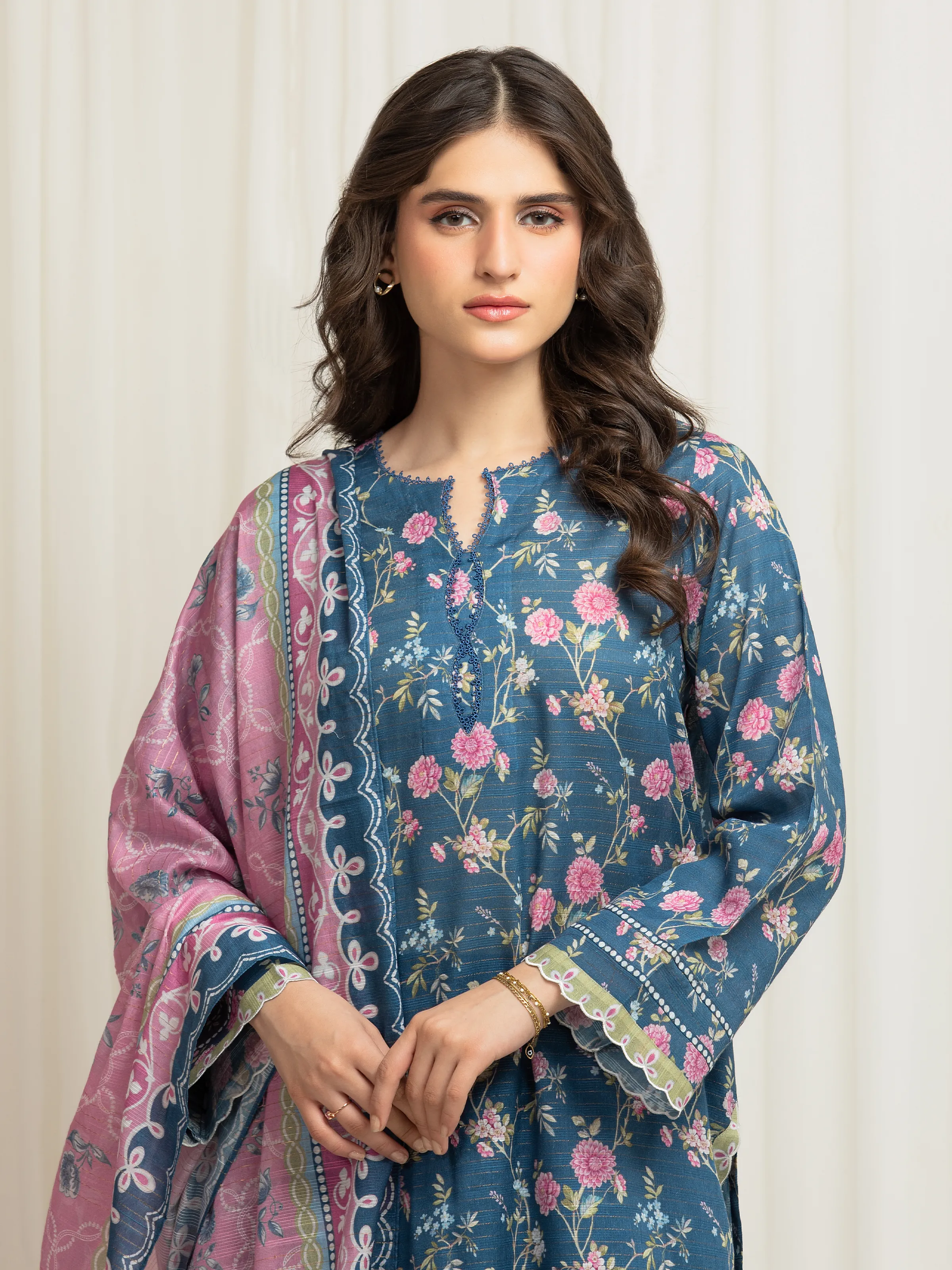 Unstitched Printed Zari Lawn Suit - EWU6M6-037-3P - Image 2