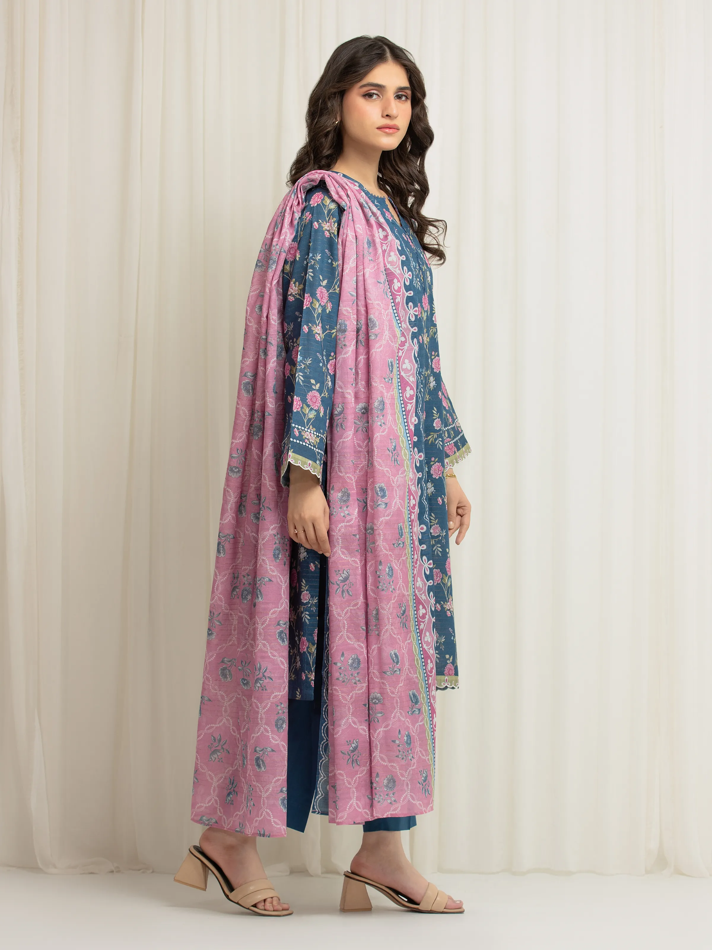 Unstitched Printed Zari Lawn Suit - EWU6M6-037-3P - Image 5