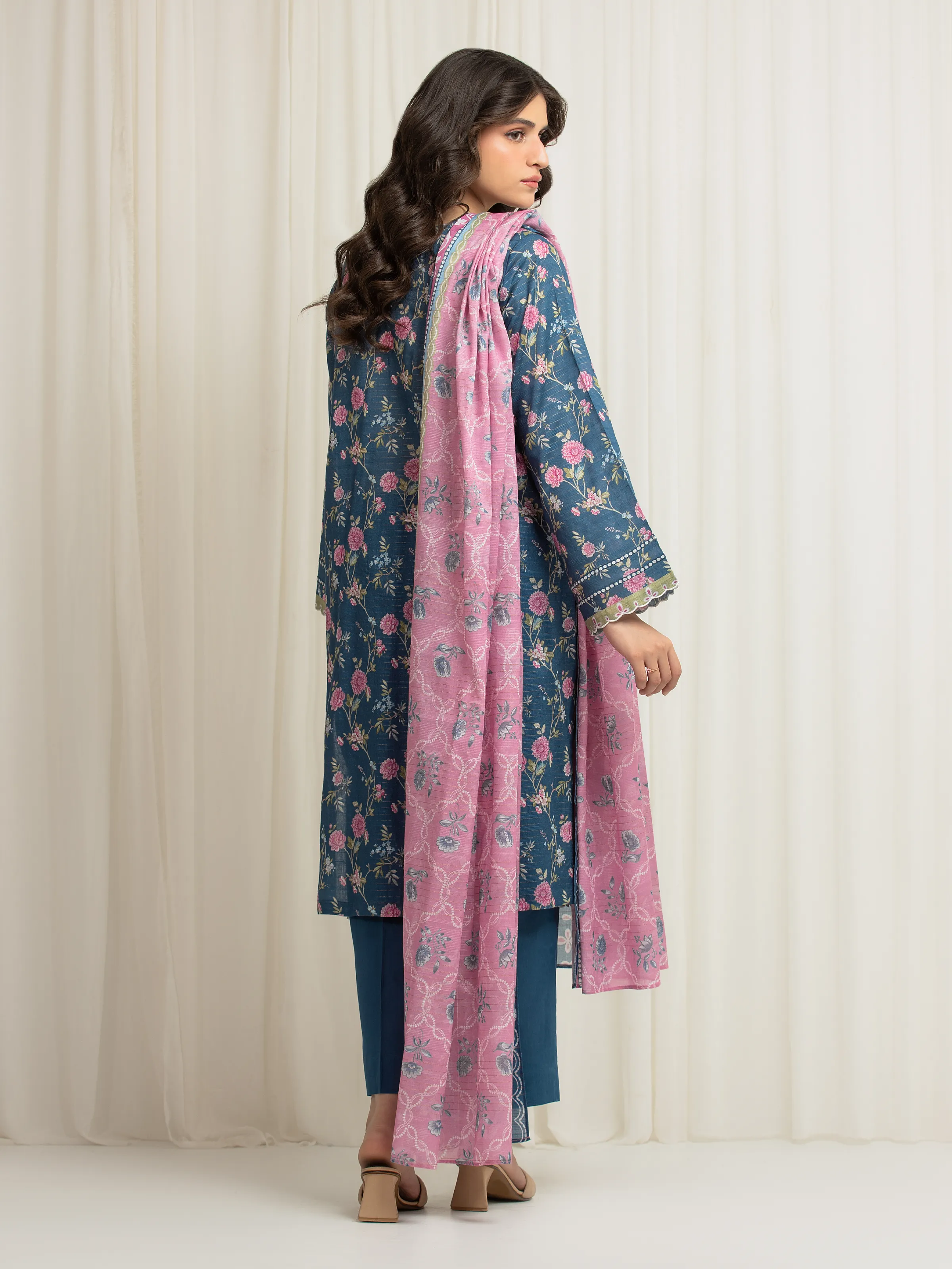 Unstitched Printed Zari Lawn Suit - EWU6M6-037-3P - Image 6