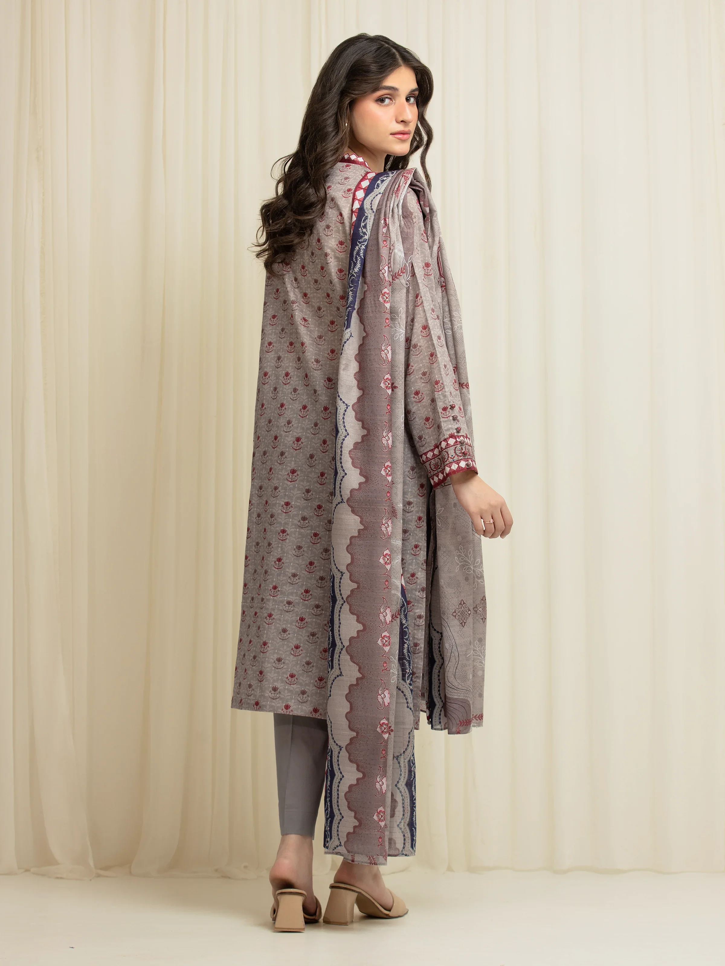 Unstitched Printed Zari Lawn Suit - EWU6M6-039-3P - Image 5