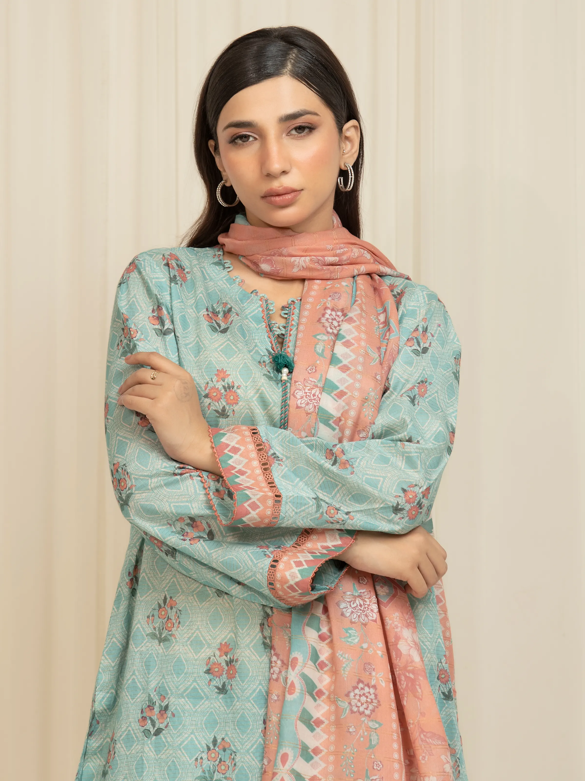 Unstitched Printed Zari Lawn Suit - EWU6M6-042-3P - Image 2