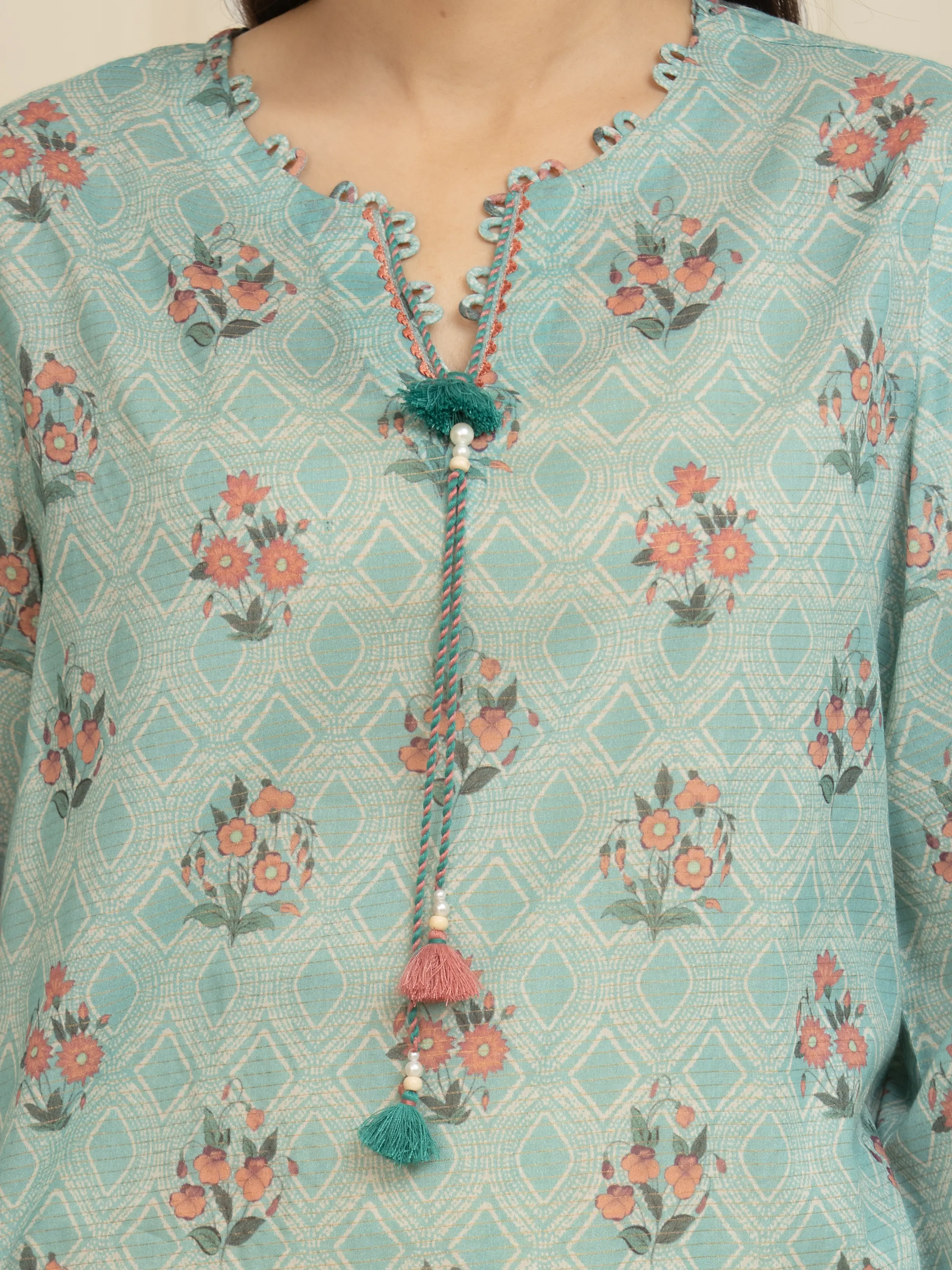 Unstitched Printed Zari Lawn Suit - EWU6M6-042-3P - Image 4