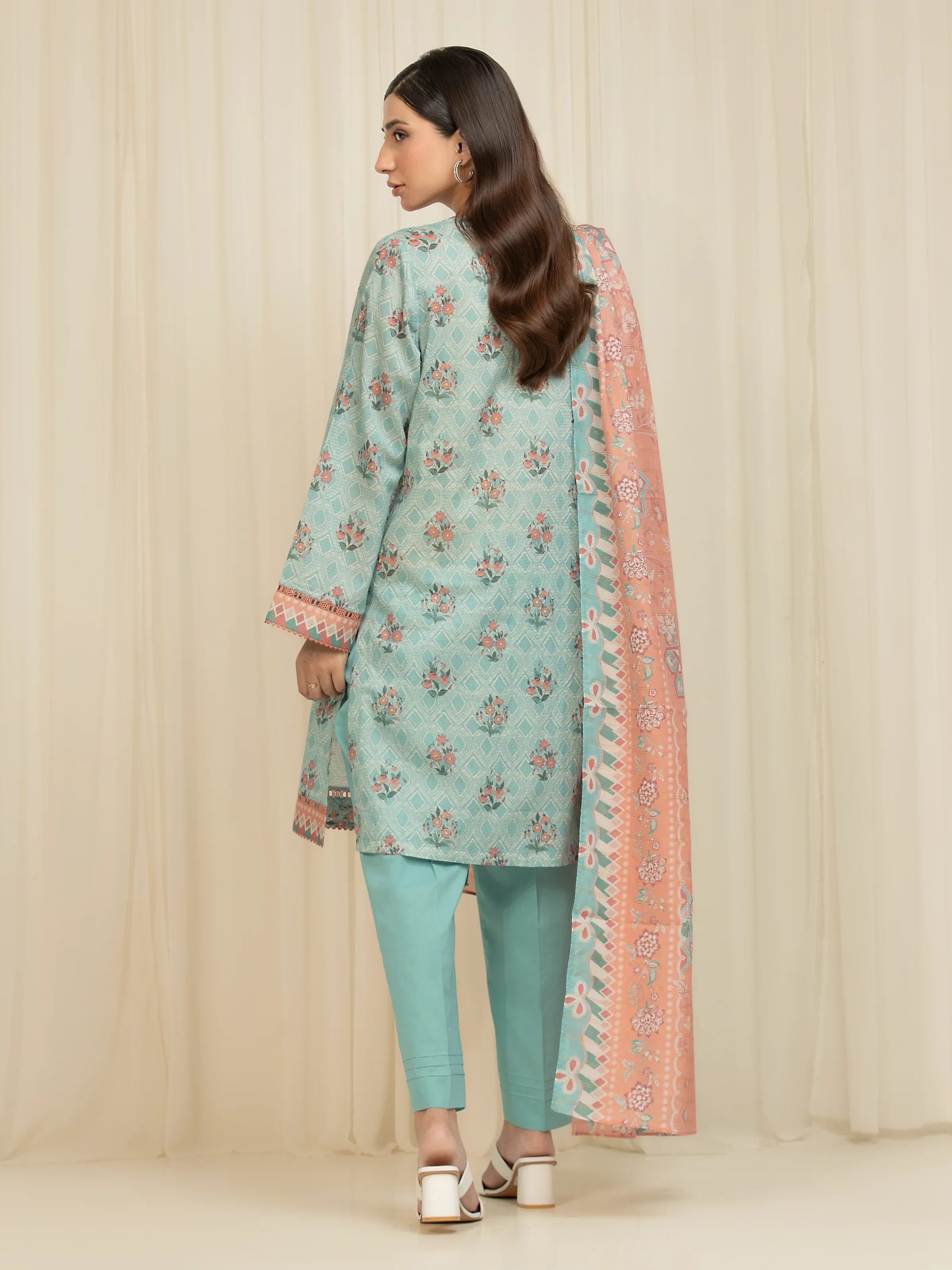 Unstitched Printed Zari Lawn Suit - EWU6M6-042-3P - Image 5