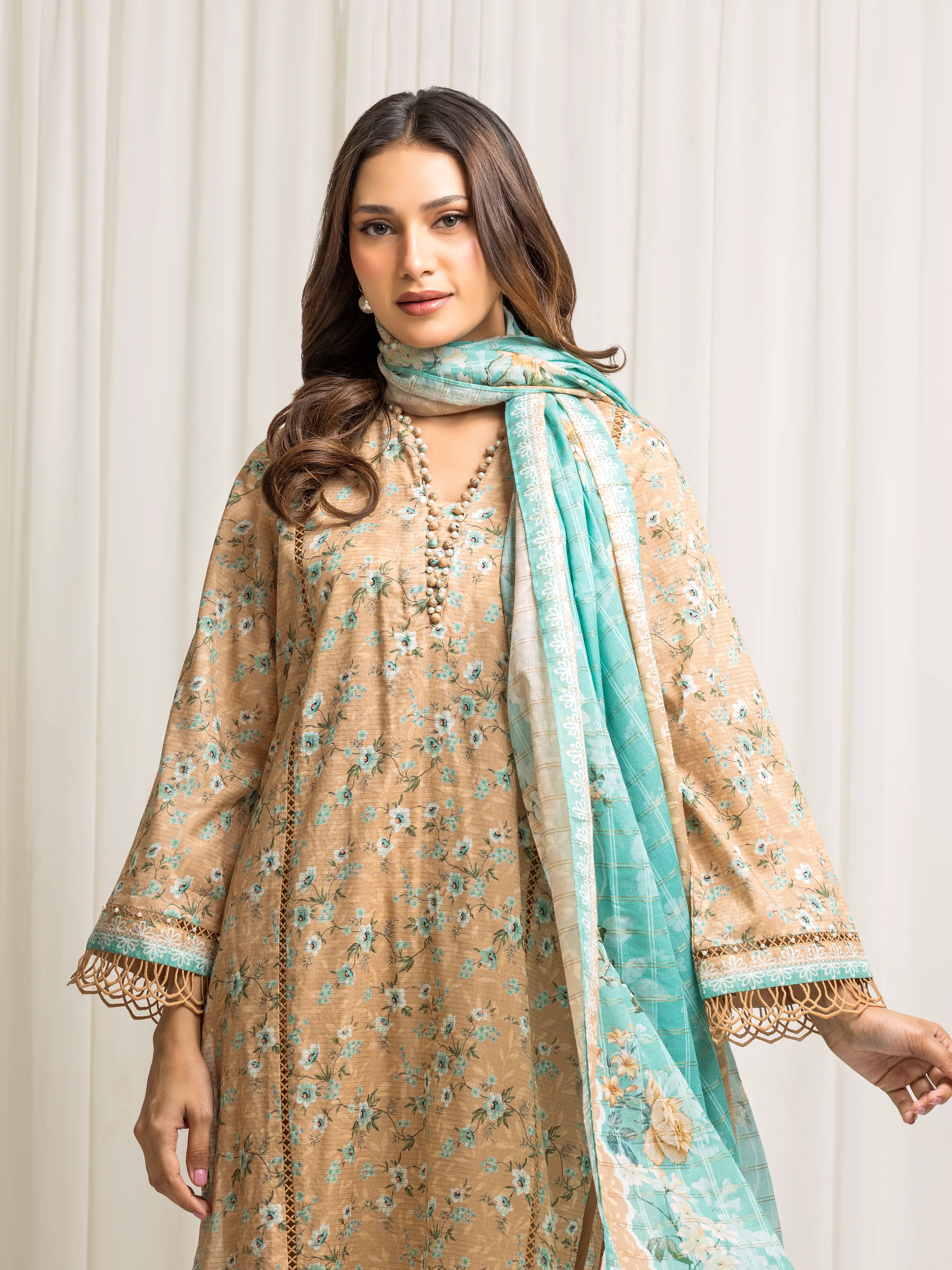 Unstitched Printed Zari Lawn Suit - EWU6M6-043-3P - Image 2