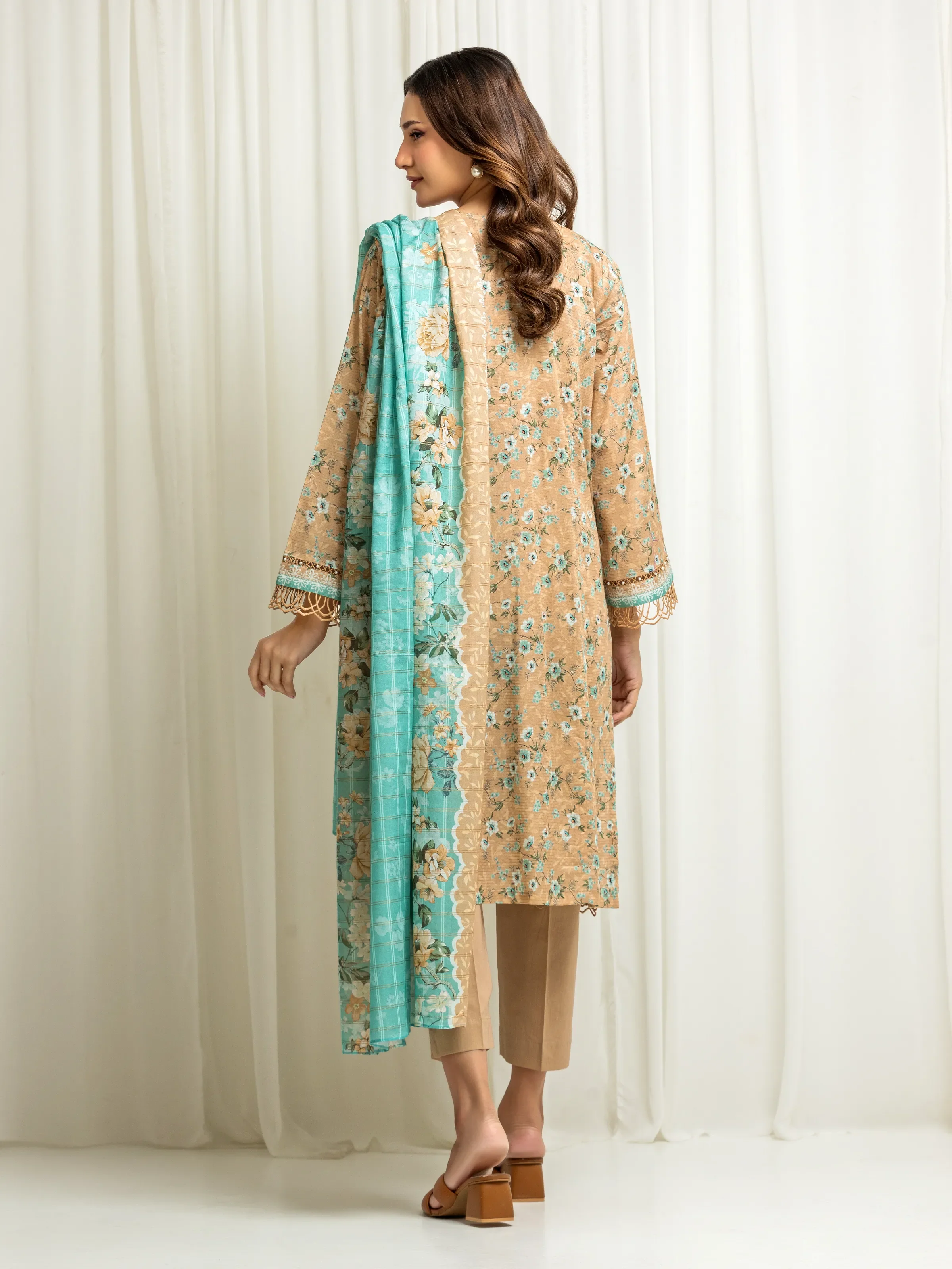 Unstitched Printed Zari Lawn Suit - EWU6M6-043-3P - Image 5