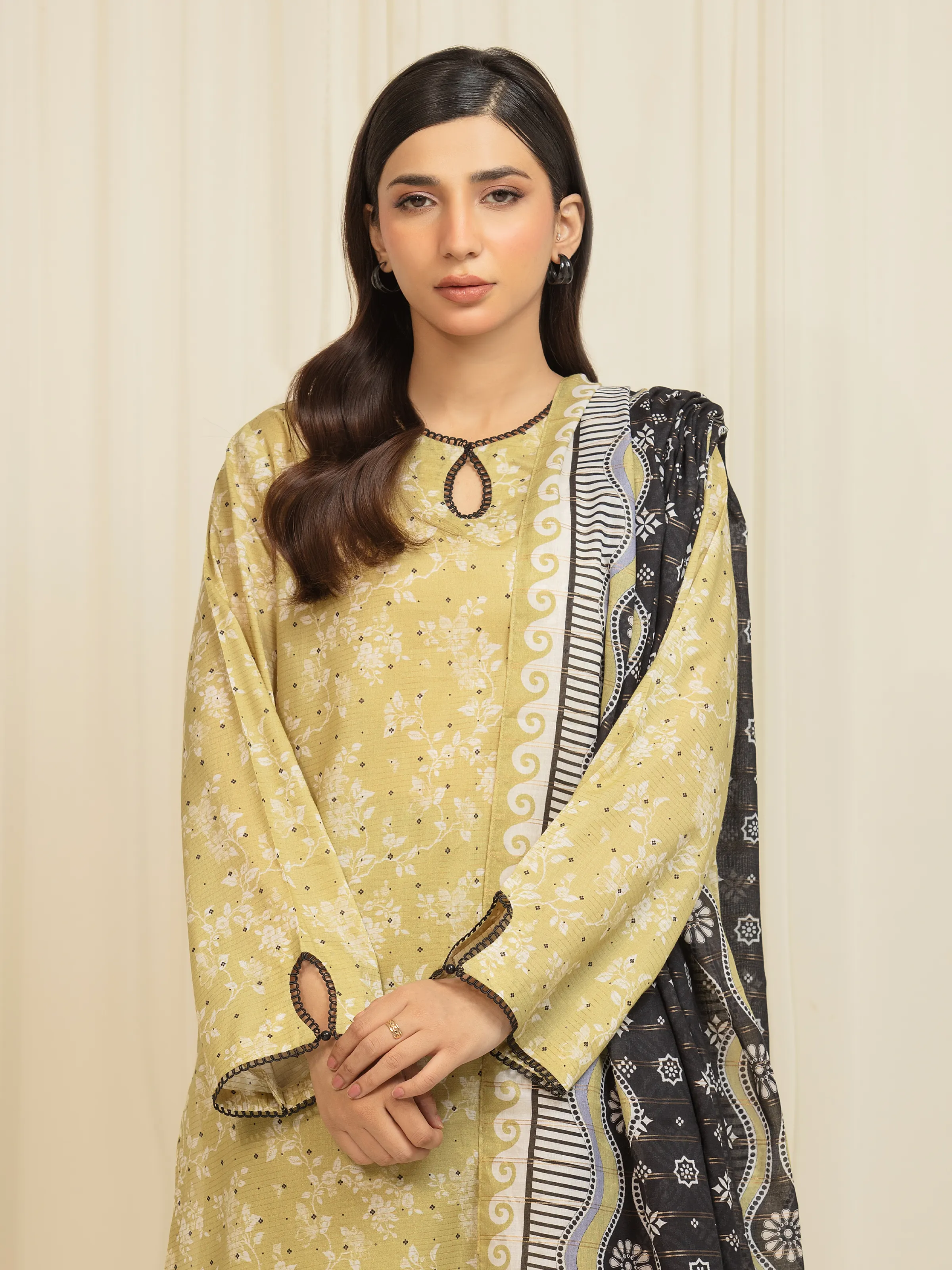 Unstitched Printed Zari Lawn Suit - EWU6M6-044-3P - Image 2